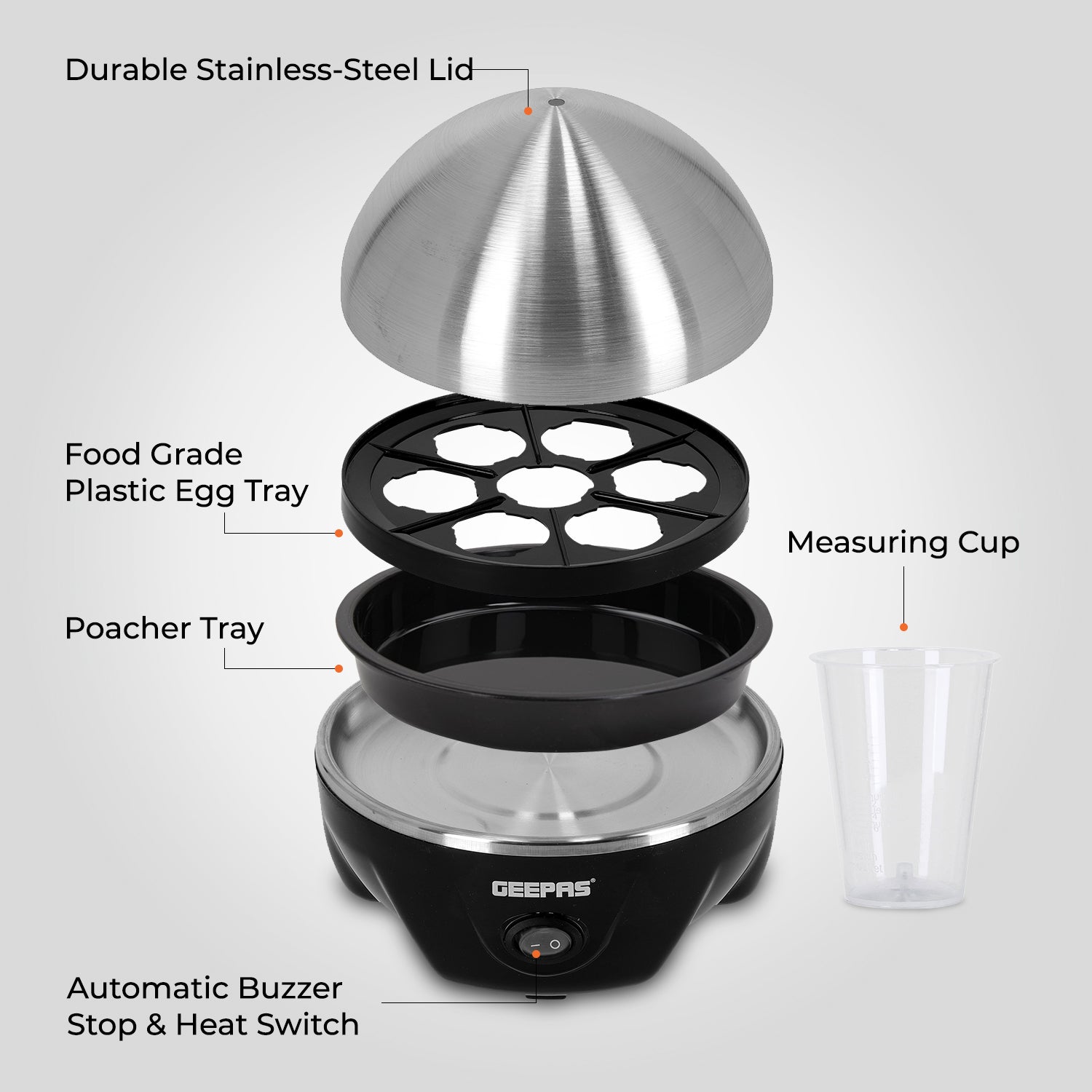 Geepas | For you. For life. Hard Boiled Egg Cooker & Poacher Cooker