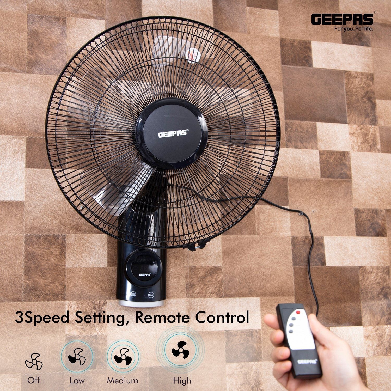 16-Inch Wall Mounted Fan with Remote Control Fan Geepas | For you. For life.