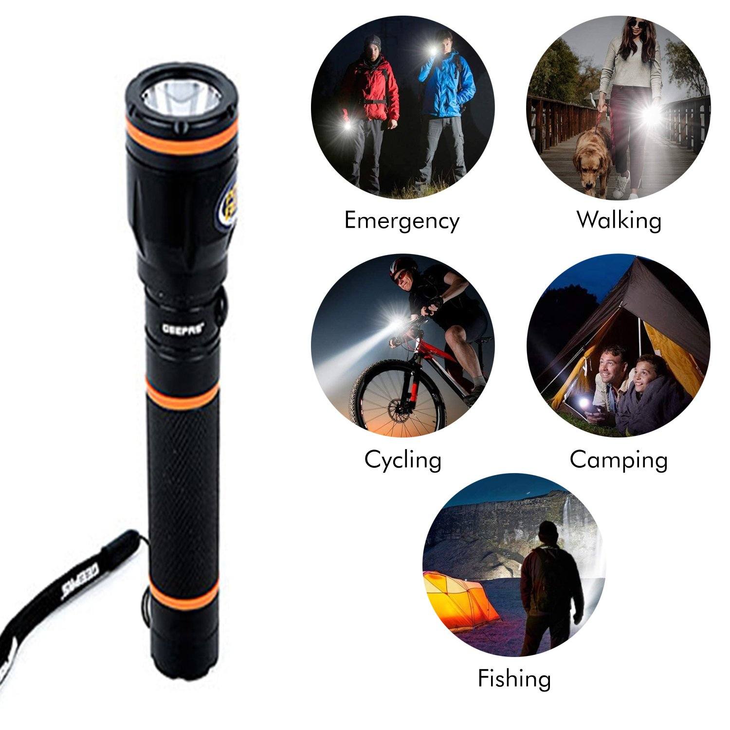 Rechargeable Waterproof LED Flashlight Lighting Geepas | For you. For life.