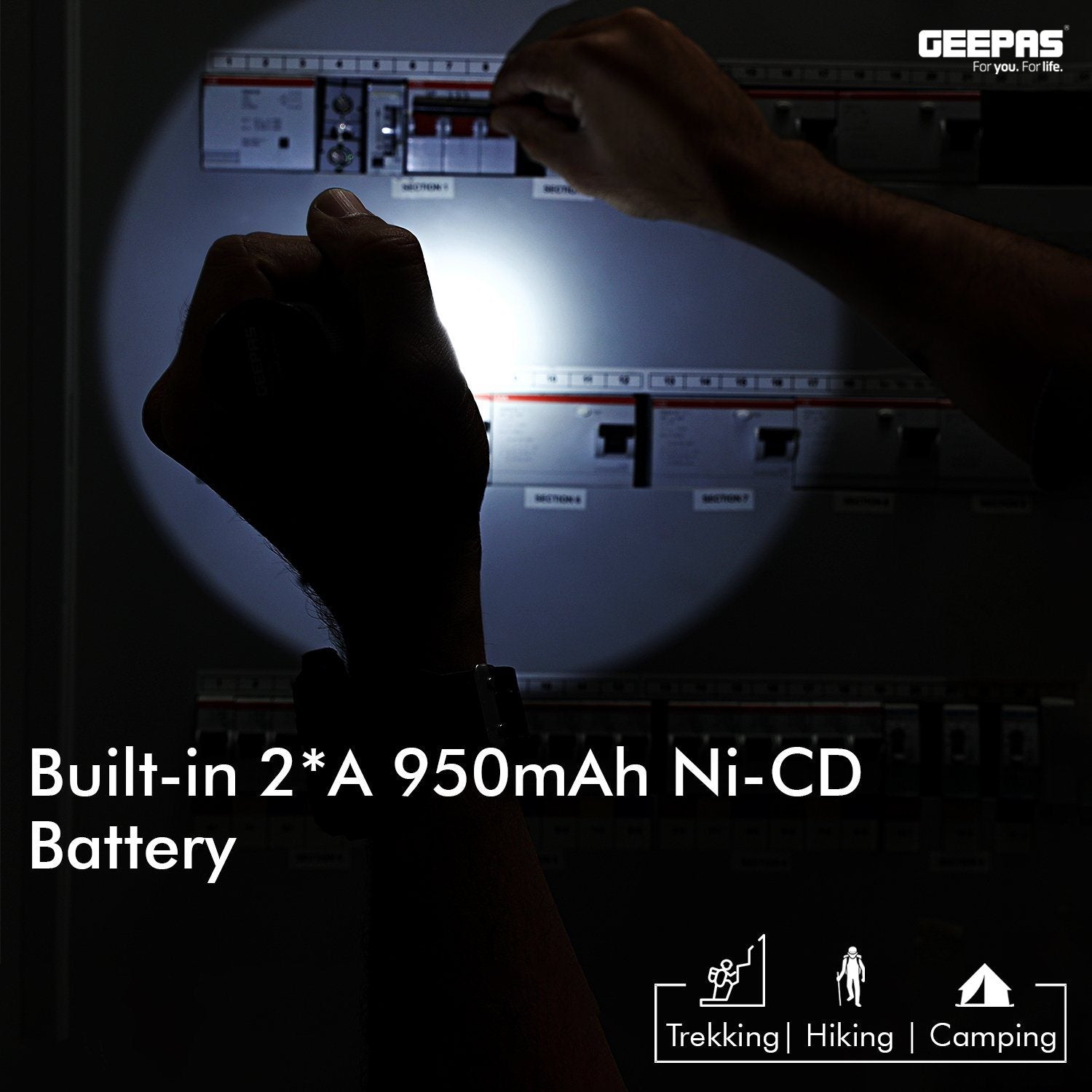 Rechargeable Waterproof LED Flashlight Lighting Geepas | For you. For life.