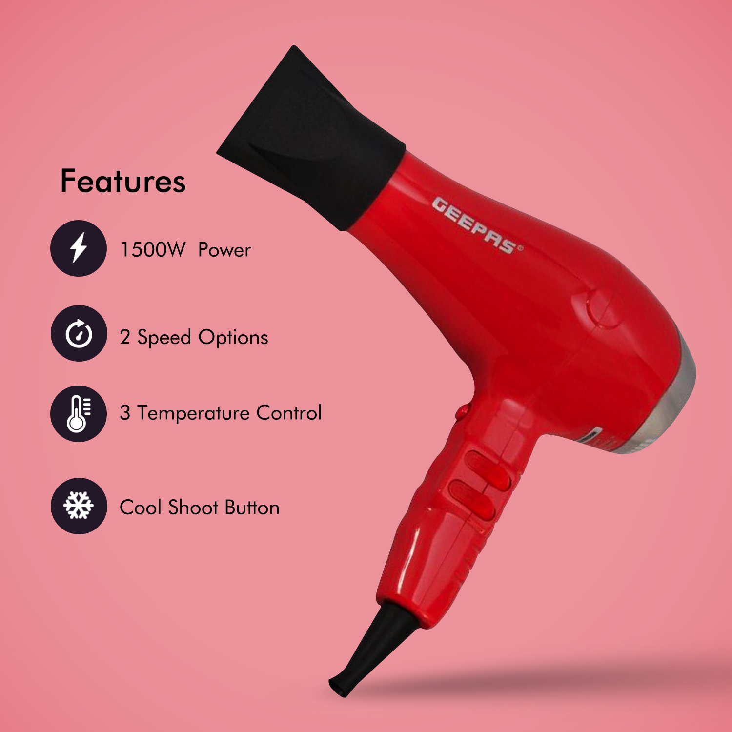 1500W Powerful Hair Dryer Hair Dryer Geepas | For you. For life.