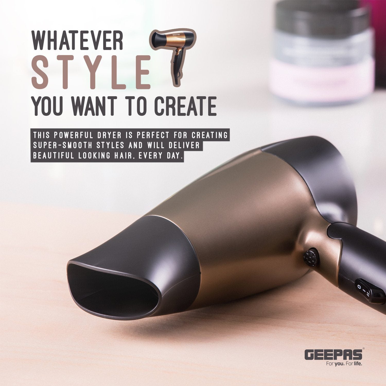 1600W Powerful Travel Hair Dryer with Foldable Handle Hair Dryer Geepas | For you. For life.