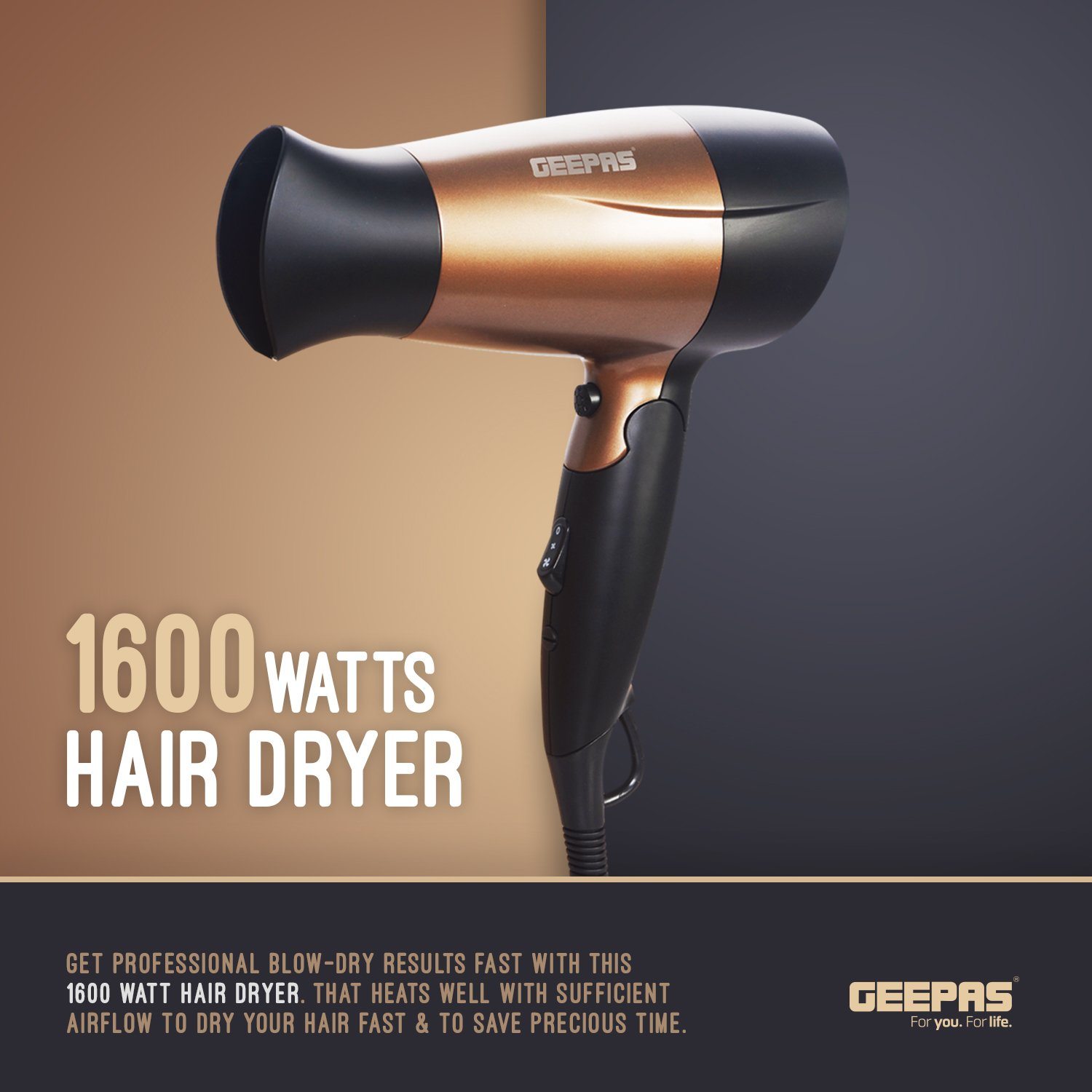 1600W Powerful Travel Hair Dryer with Foldable Handle Hair Dryer Geepas | For you. For life.