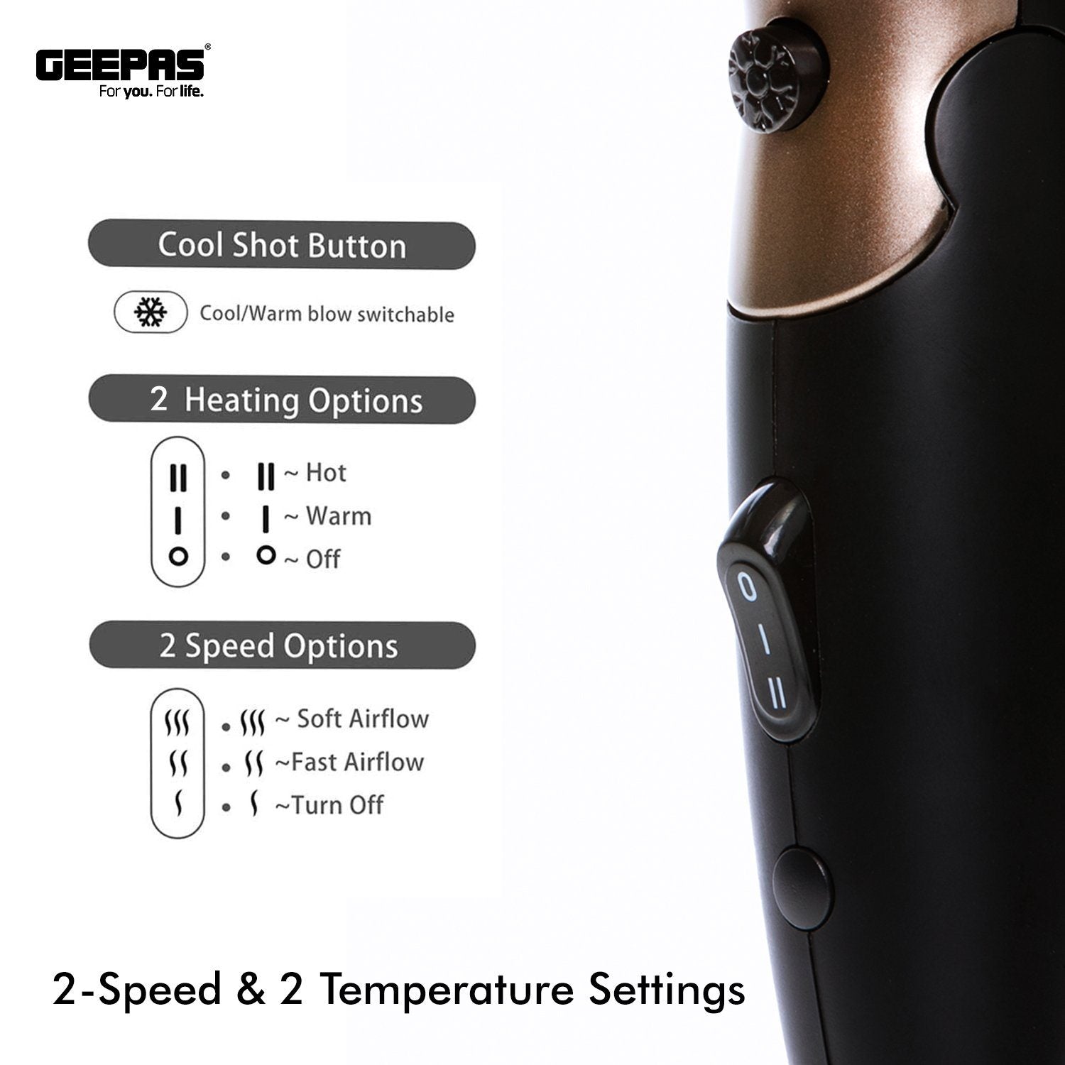 1600W Powerful Travel Hair Dryer with Foldable Handle Hair Dryer Geepas | For you. For life.