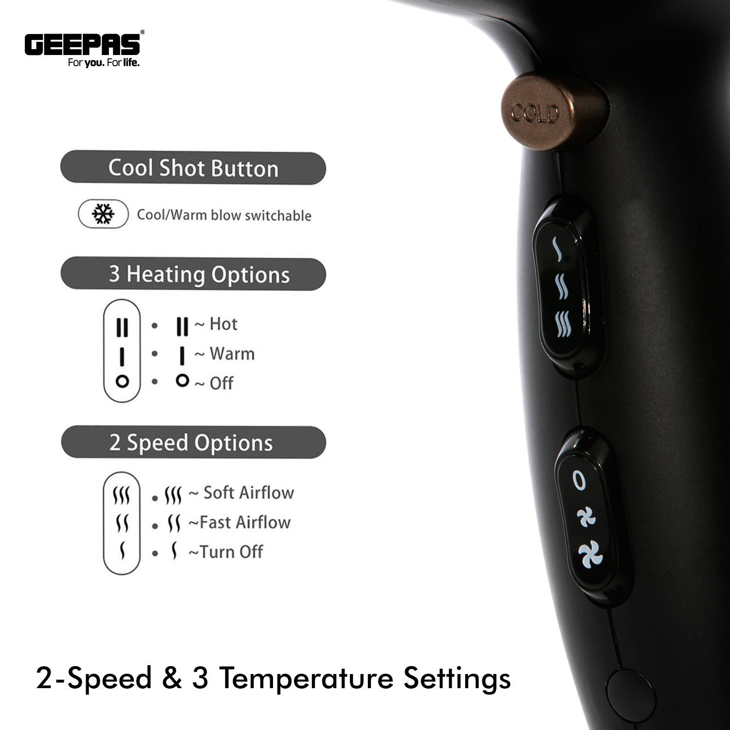 1600W Powerful Hair Dryer Hair Dryer Geepas | For you. For life.