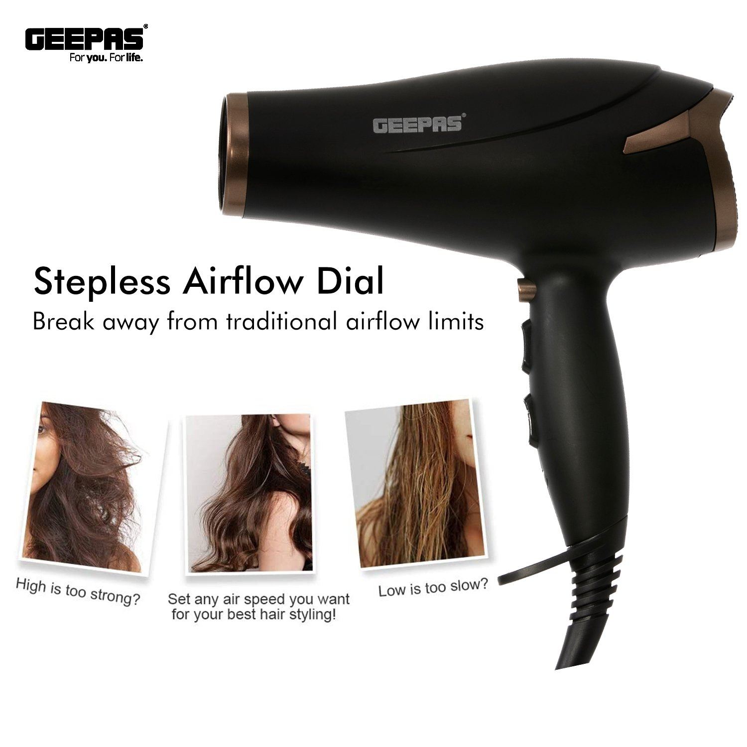 1600W Powerful Hair Dryer Hair Dryer Geepas | For you. For life.