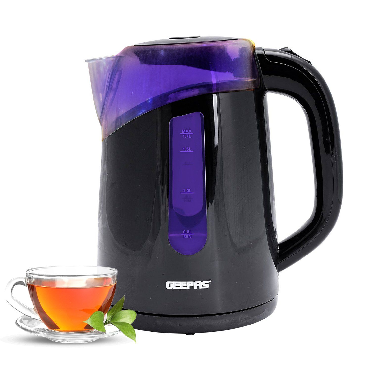 1.7L LED Illuminated Black Plastic Electric Jug Kettle Geepas UK
