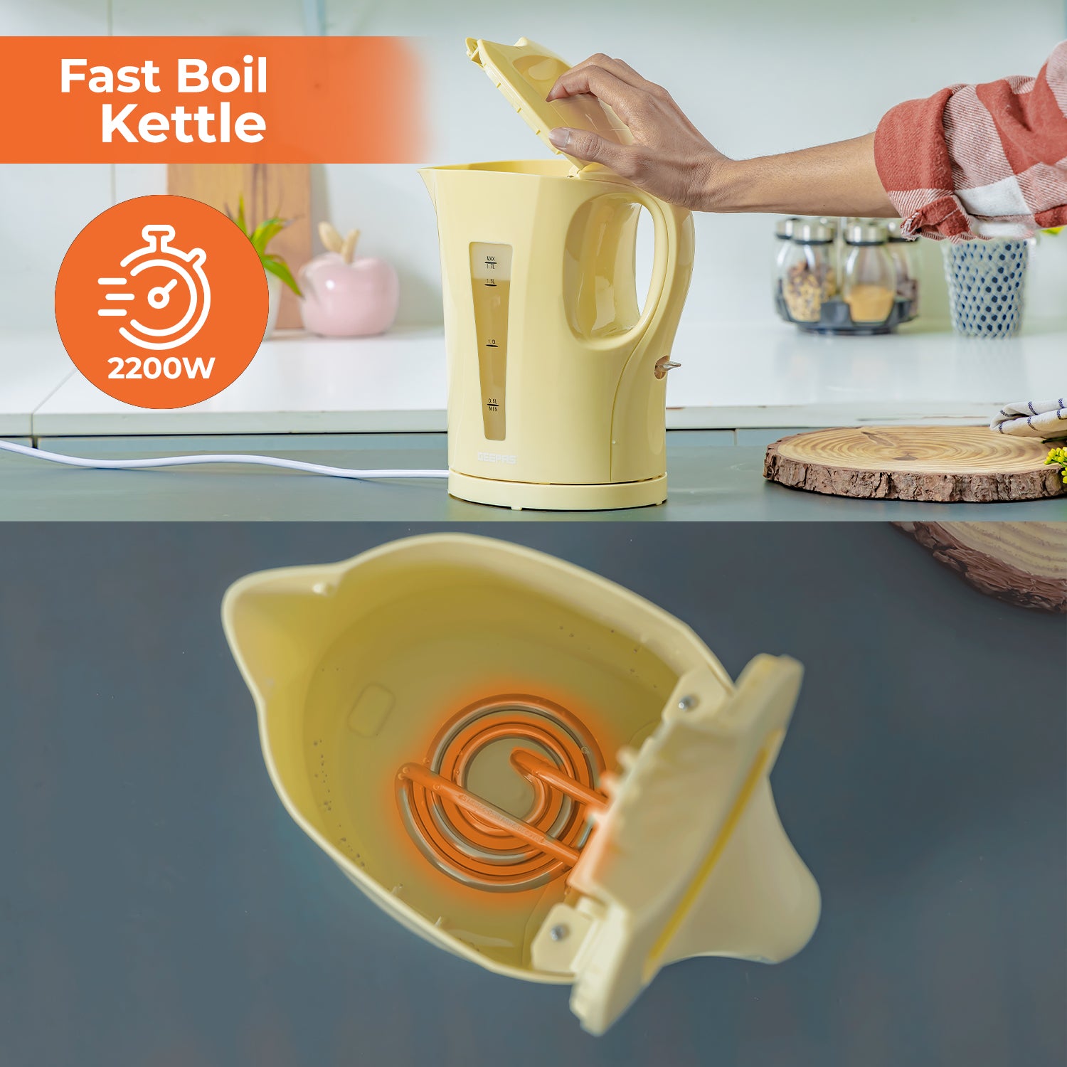 1.7L Fast-Boil Cordless Beige Electric Kettle