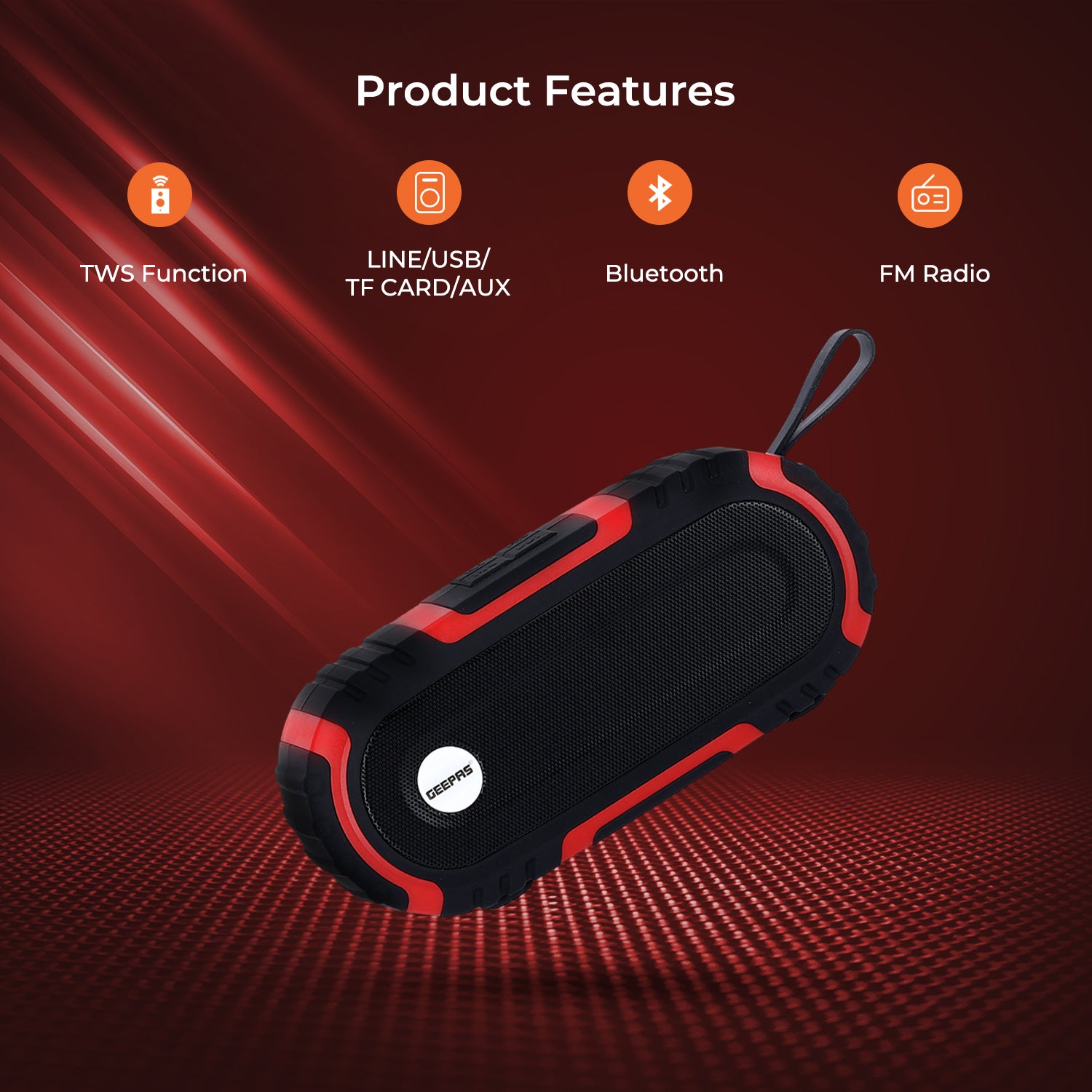 Black and Red Rechargeable 10m Wireless Speaker