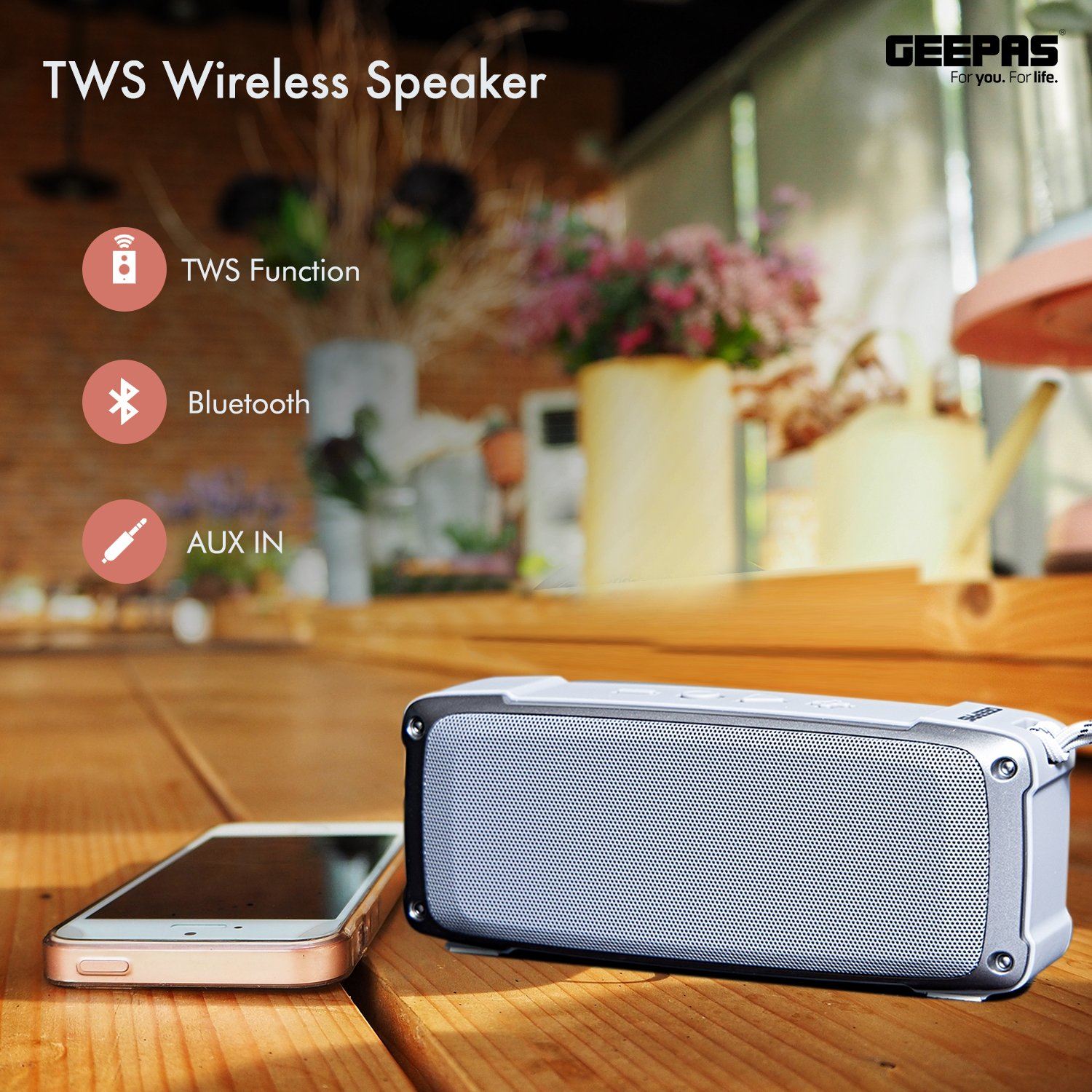 Portable Bluetooth Speaker Wireless Rechargeable USB/TF/AUX/MP3/FM/TWS Speakers Geepas | For you. For life.