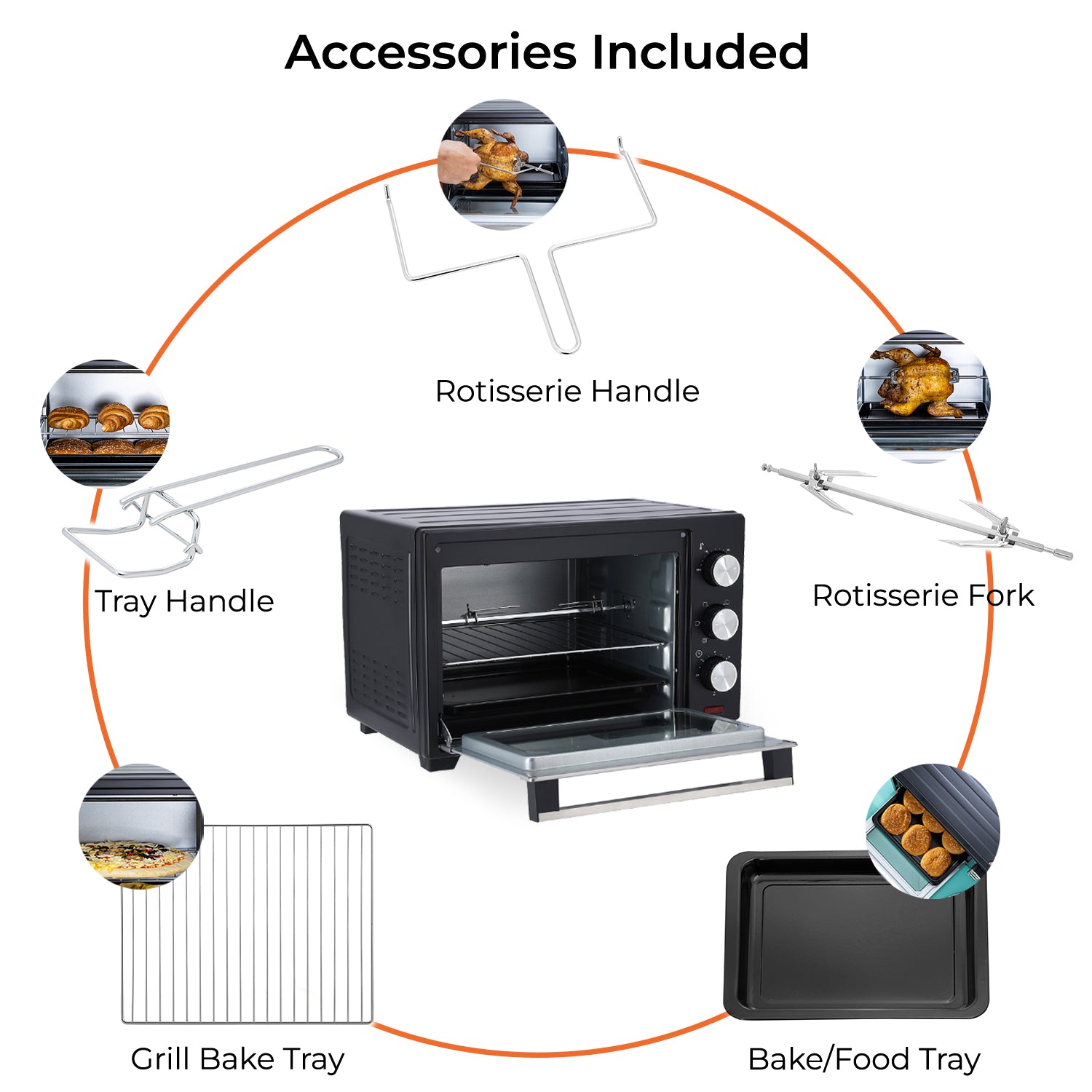 19L Compact Electric Oven With Rotisserie, Bake, Roast & Grill 1280W