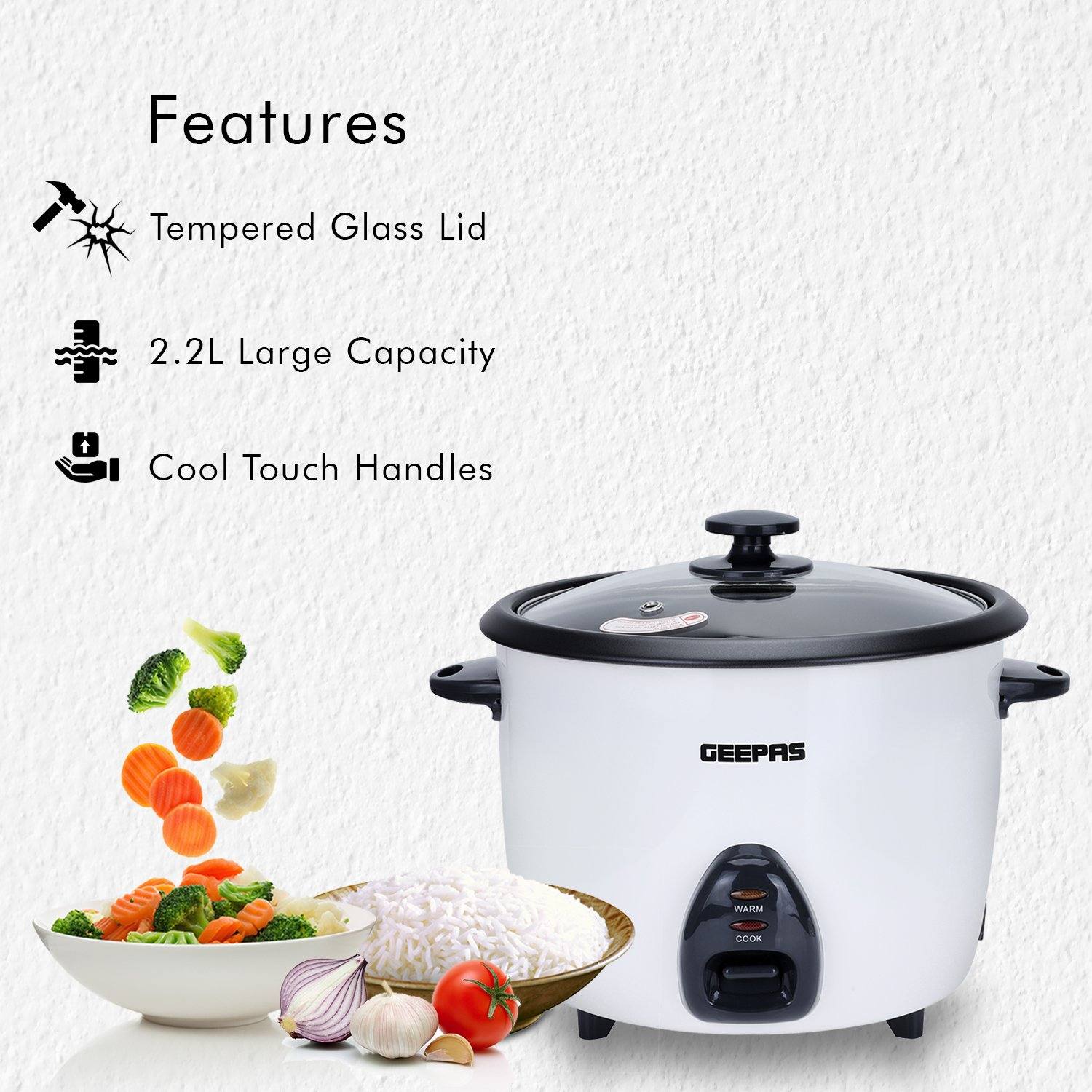 2.2L Rice Cooker with Steamer Geepas | For you. For life.