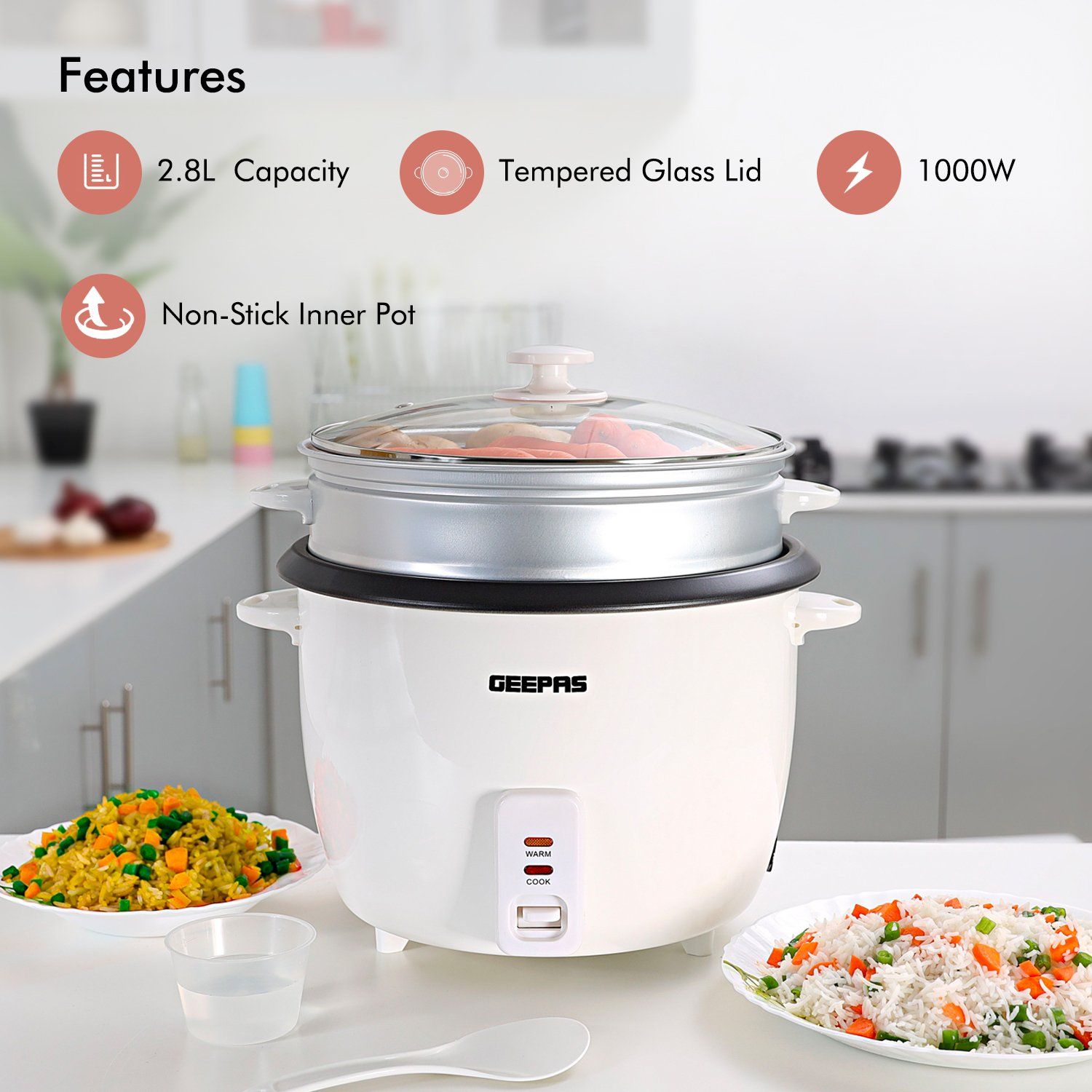 2.8L Rice Cooker with Steamer Rice Cooker Geepas | For you. For life.