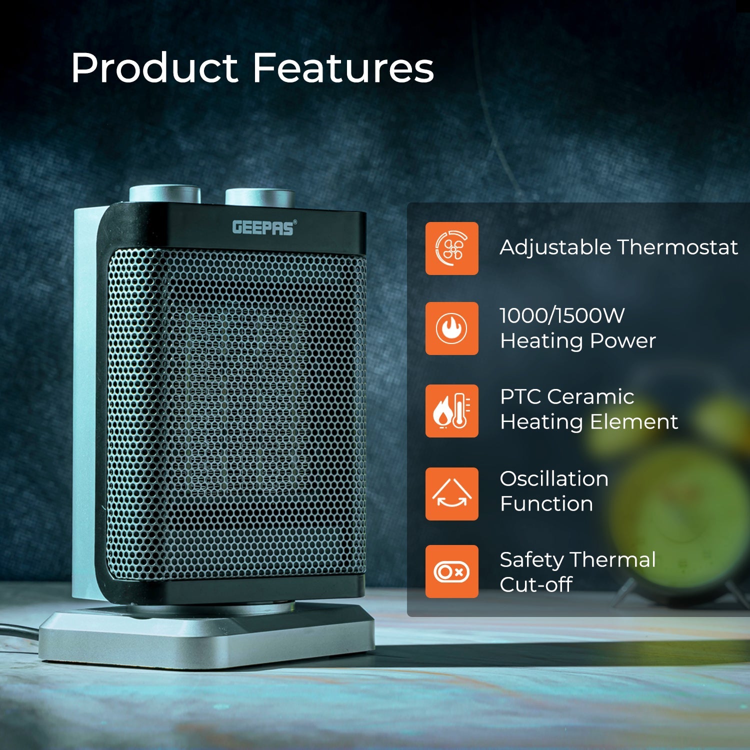 Electric Ceramic PTC Fan Heater - Silver Space Heaters Geepas | For you. For life.