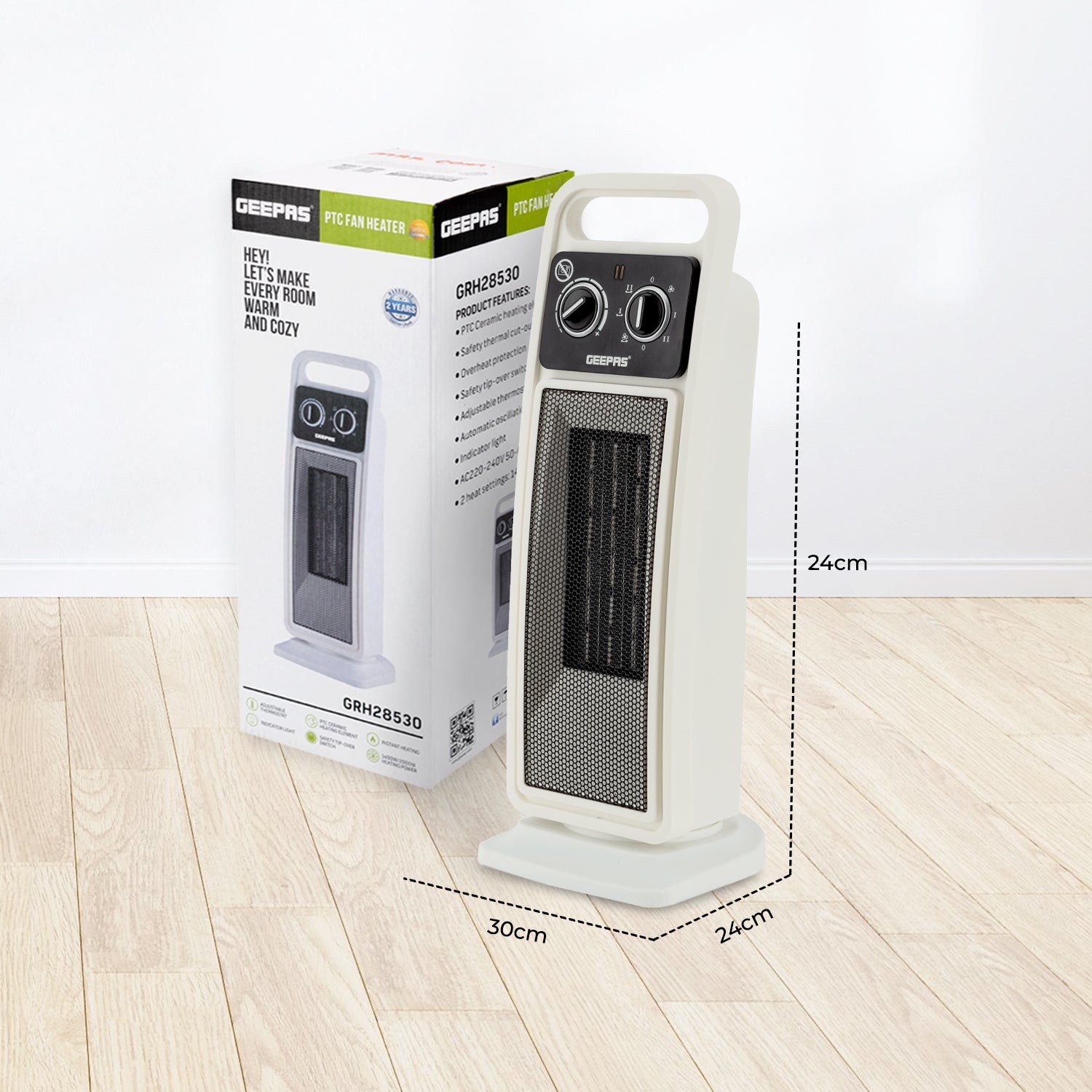 Electric Ceramic PTC Fan Heater - Silver Space Heaters Geepas | For you. For life.