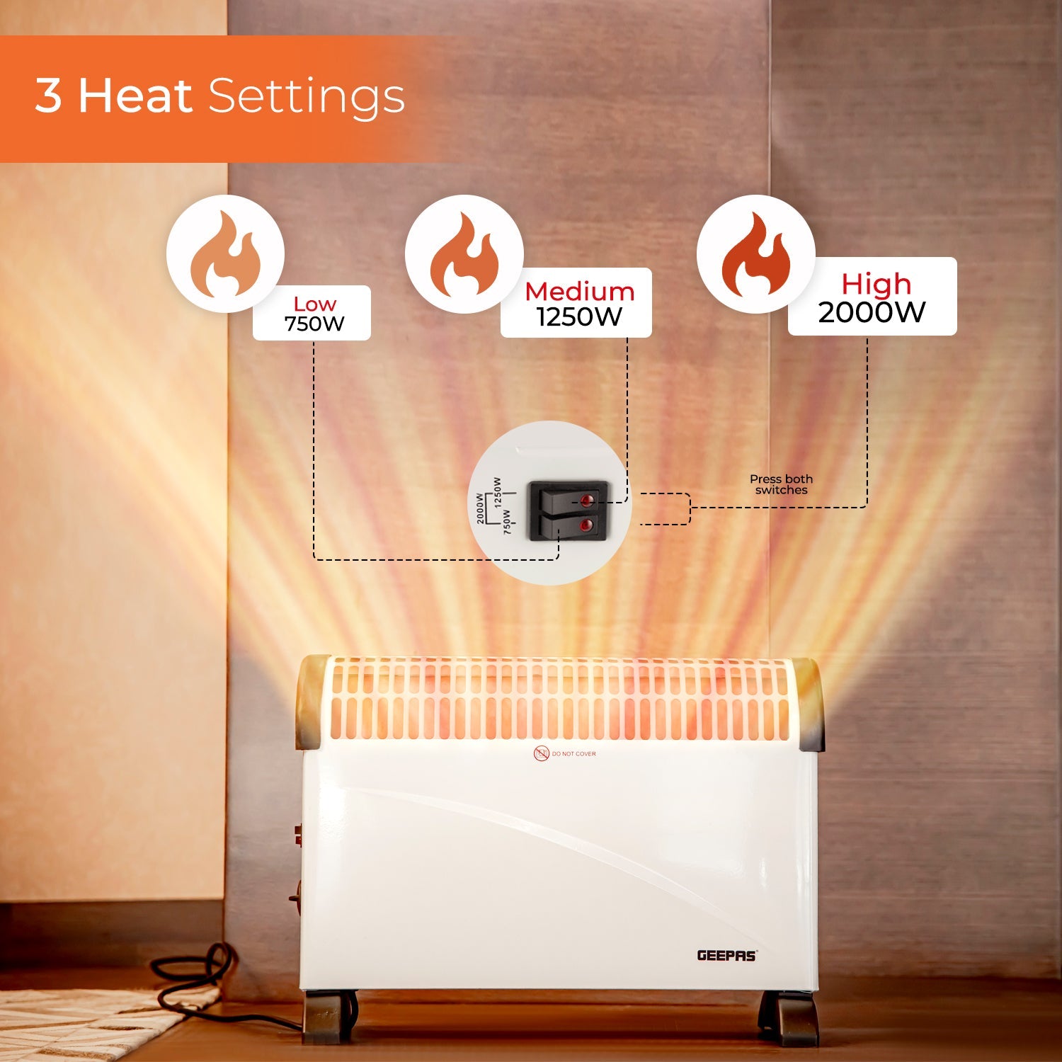 Free Standing Convector Heater & Radiator 2KW Heaters Geepas | For you. For life.