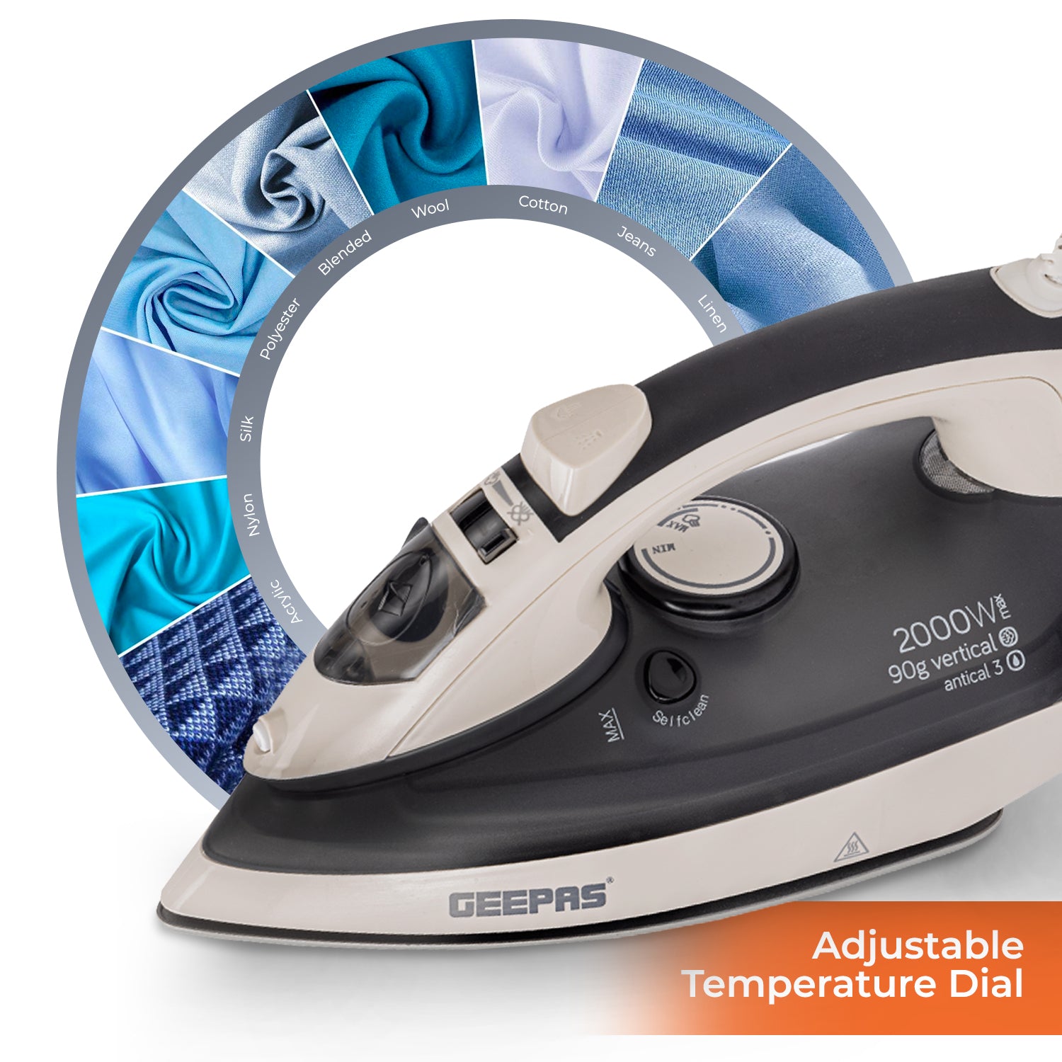 Ceramic Steam Iron 2000W, Temperature Control for Wet/Dry Ironing