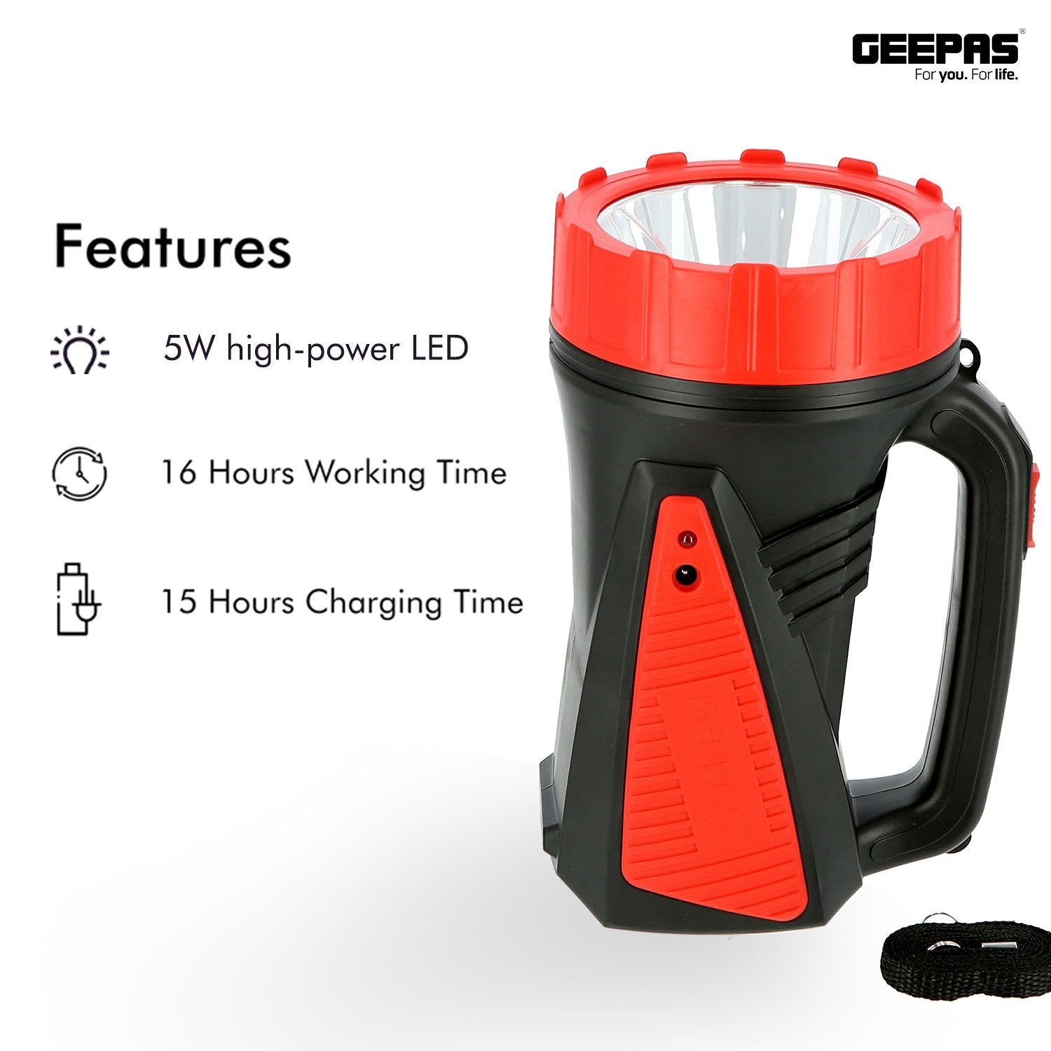 Rechargeable LED Flash Light Lighting Geepas | For you. For life.