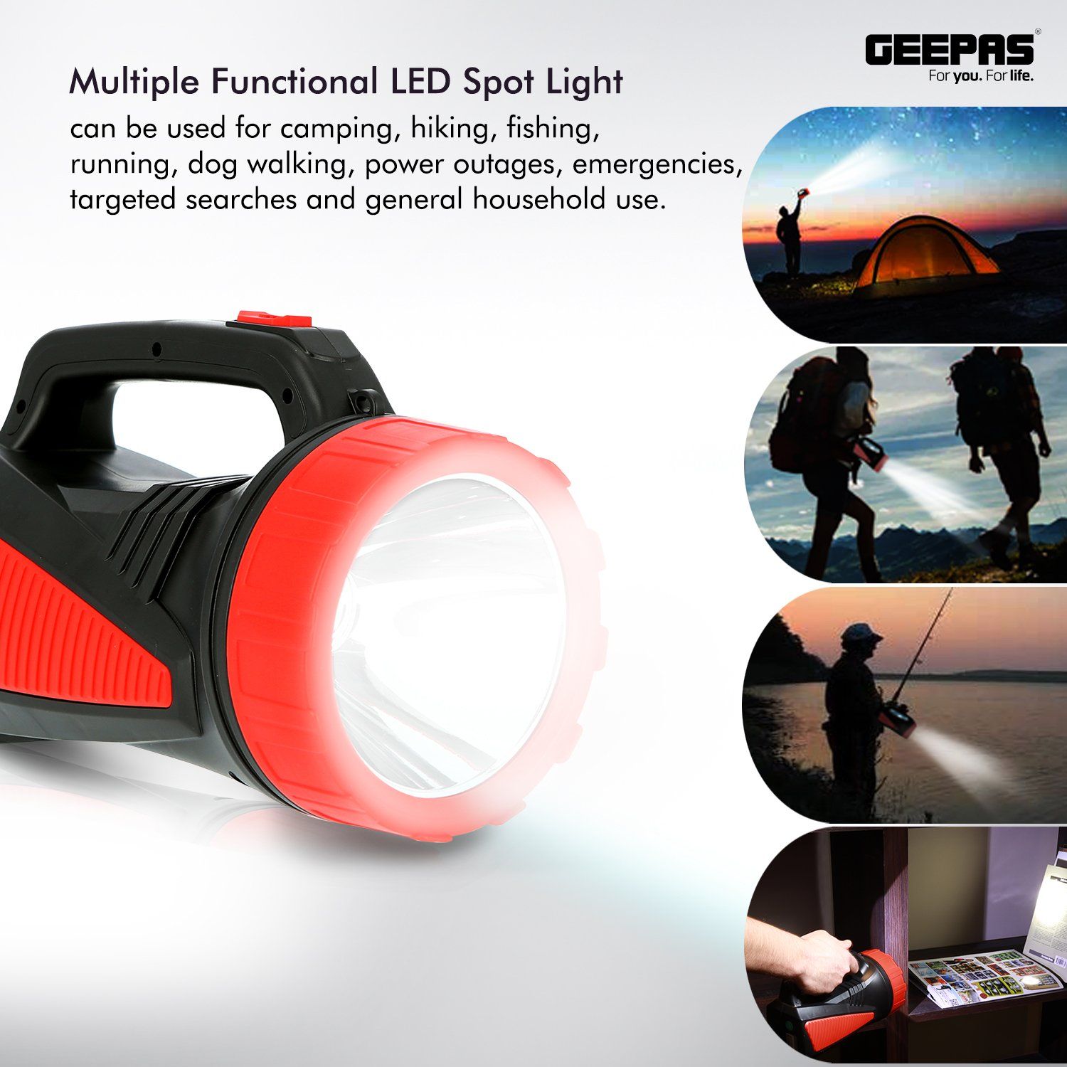 Rechargeable LED Flash Light Lighting Geepas | For you. For life.