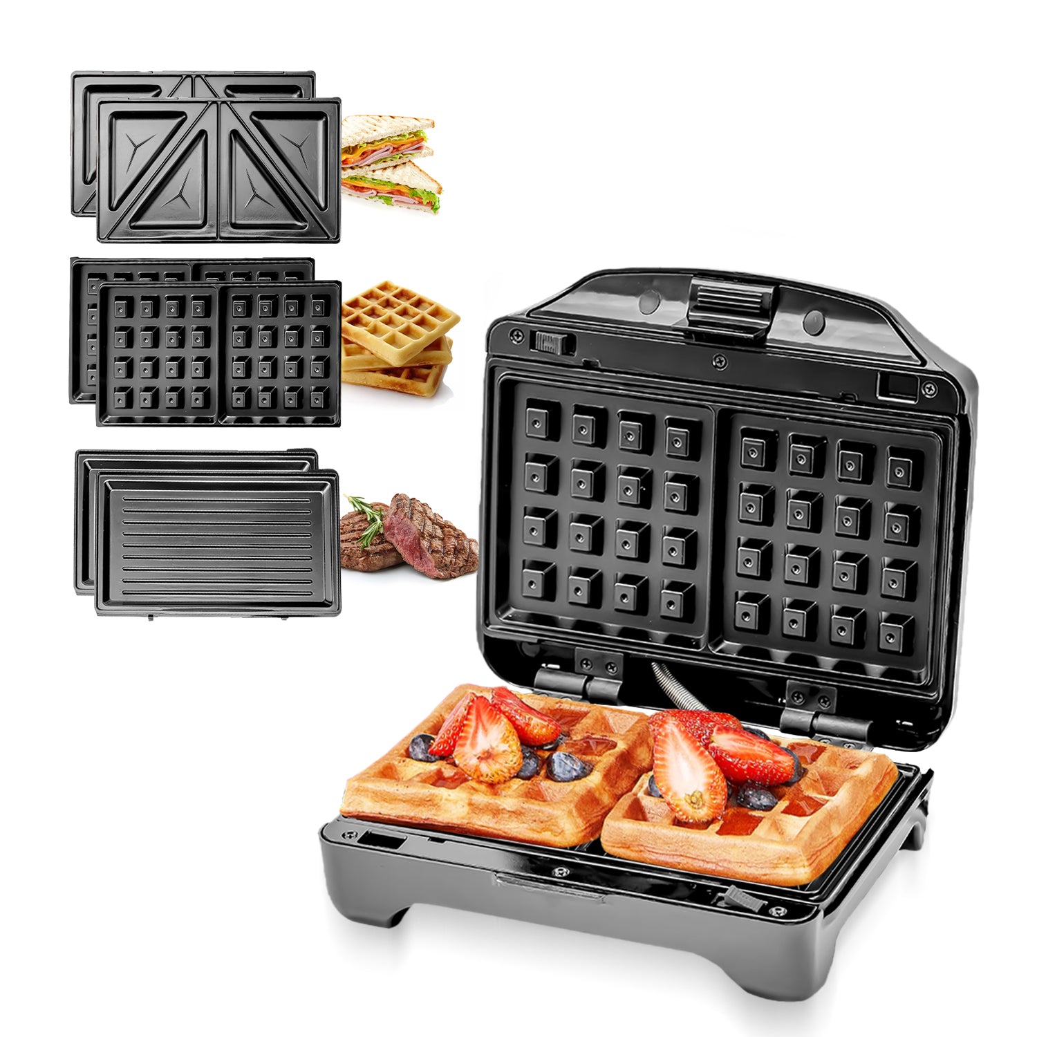 3-in-1 Interchangeable Sandwich Maker, Grill & Waffle Maker