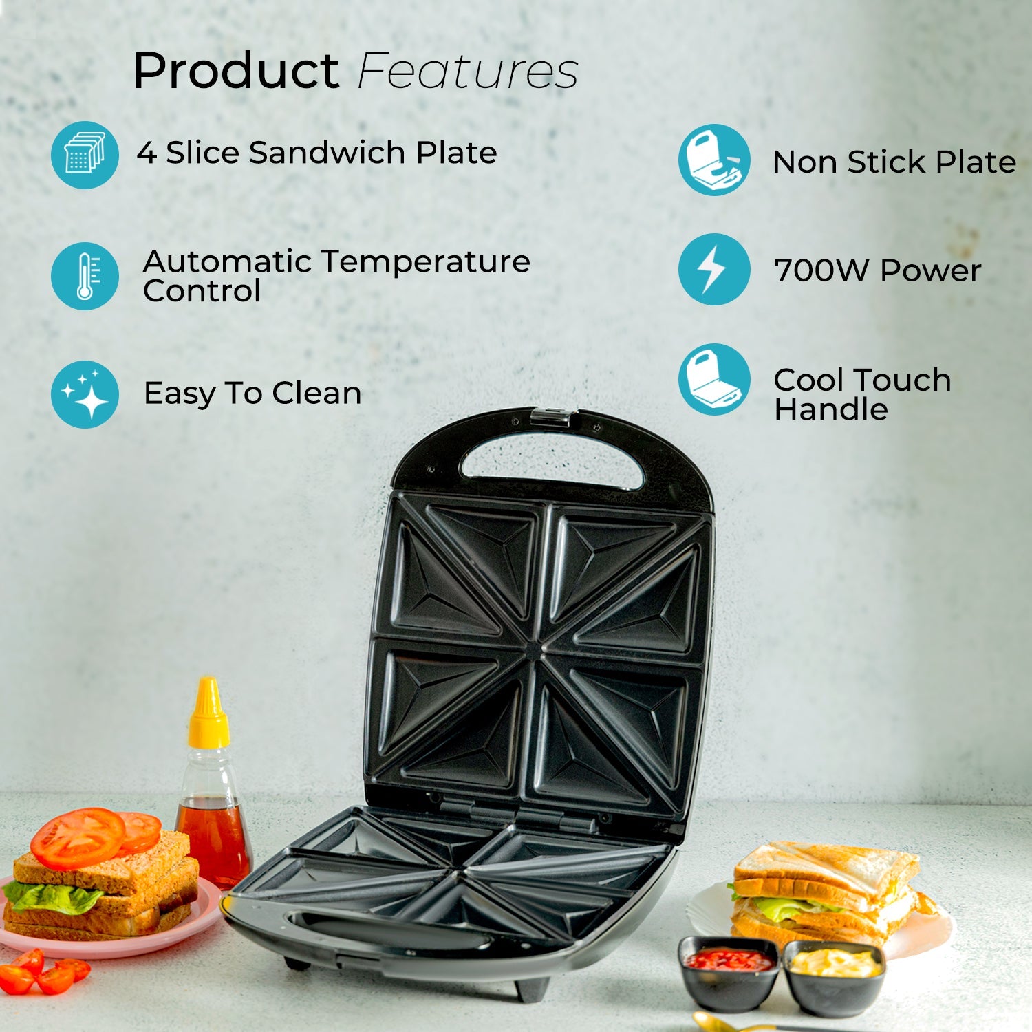 Deep Fill Toastie Maker - 4 Slice Sandwich Toaster, 1100W Sandwich Makers Geepas | For you. For life.