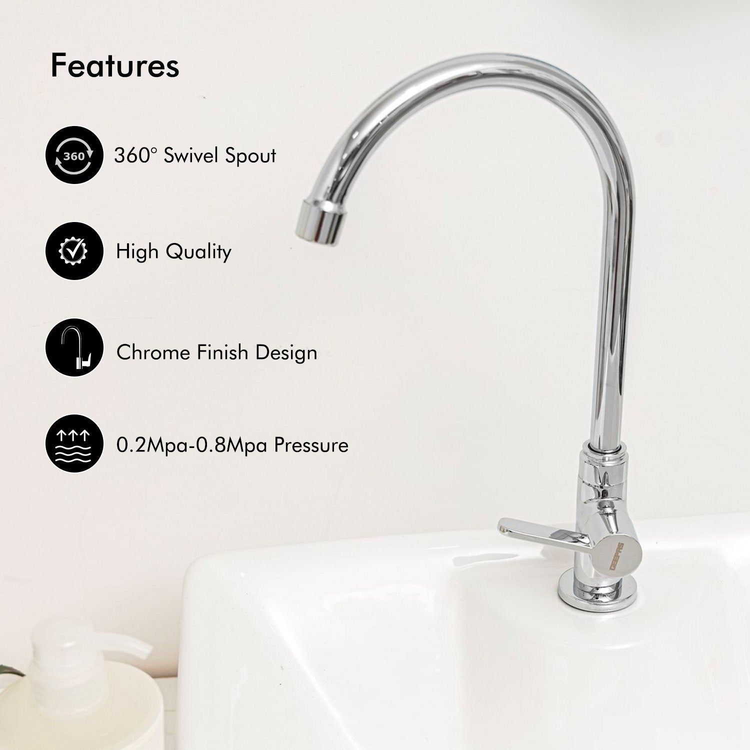 Kitchen Sink Tap Stainless Steel - GSW61012 Kitchen Fixtures Geepas | For you. For life. 