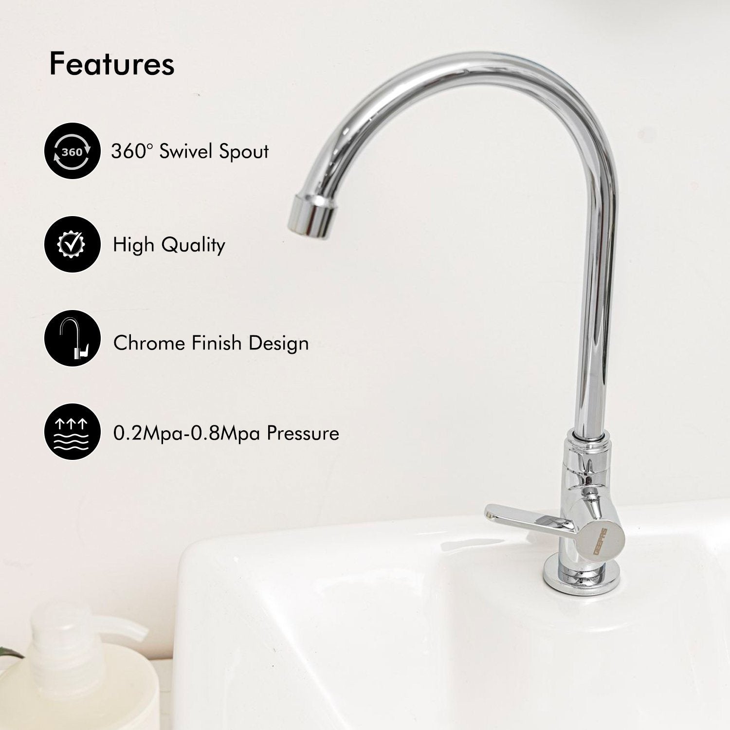 Kitchen Sink Tap Stainless Steel - GSW61012 Kitchen Fixtures Geepas | For you. For life.