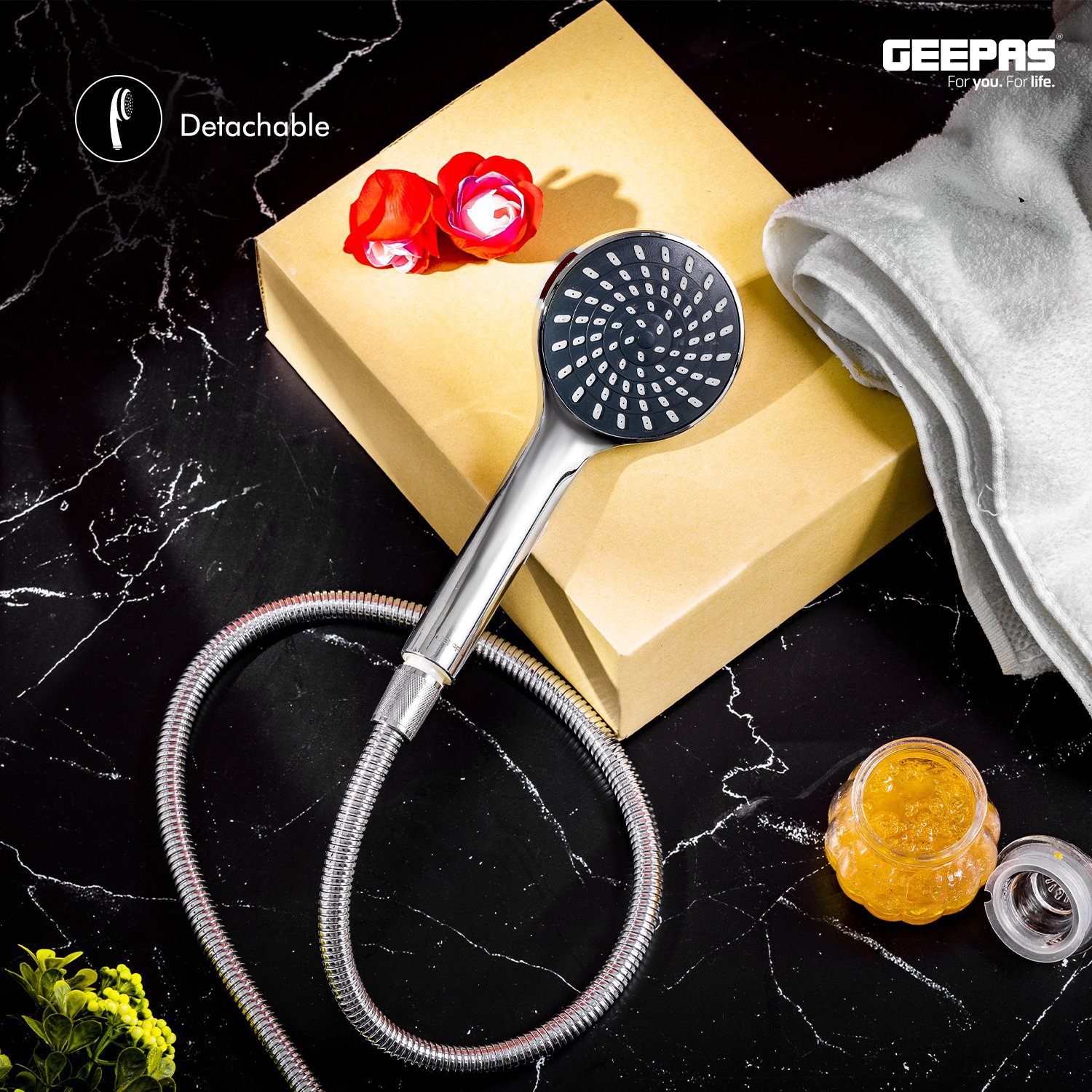 High Pressure Shower Head, Single Function Hand Shower Bathroom Fixtures Geepas | For you. For life.