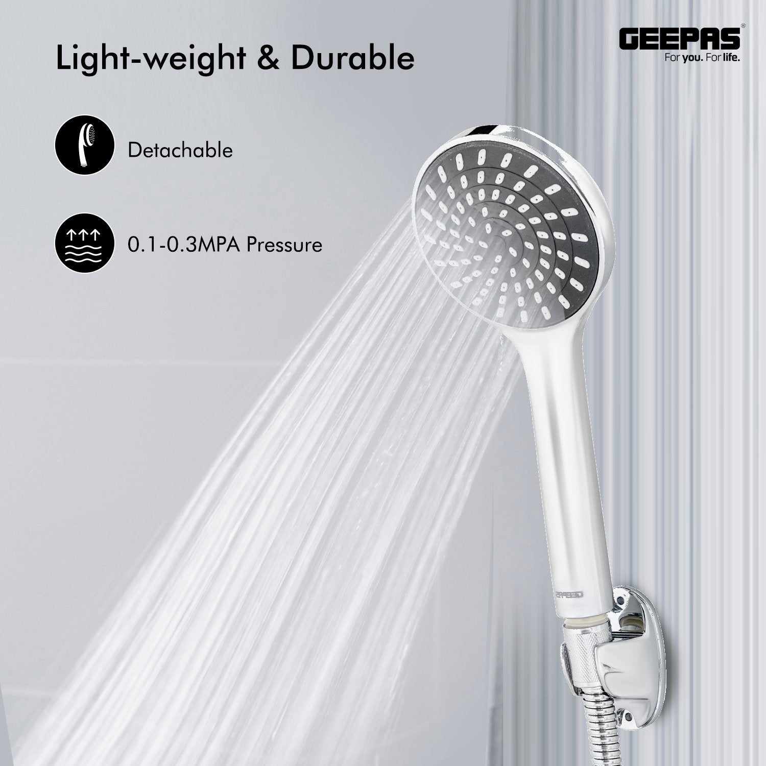 High Pressure Shower Head, Single Function Hand Shower Bathroom Fixtures Geepas | For you. For life.