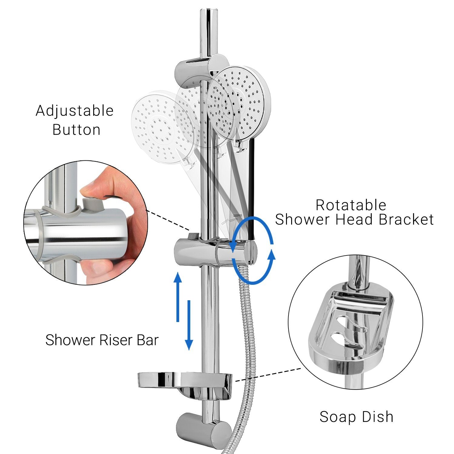 Sliding Rail Hand Shower Set Bathroom Fixtures Geepas | For you. For life.