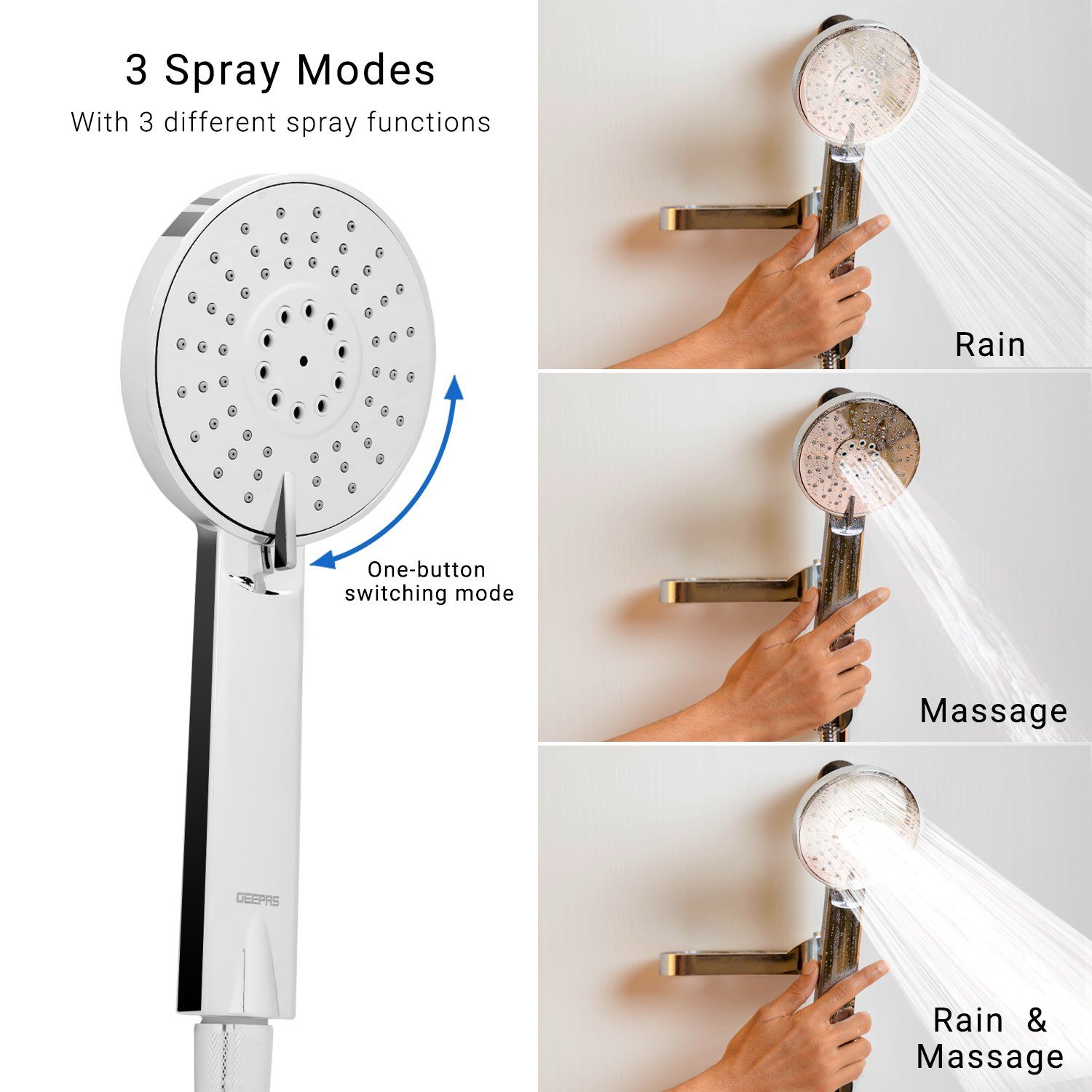 Sliding Rail Hand Shower Set Bathroom Fixtures Geepas | For you. For life.
