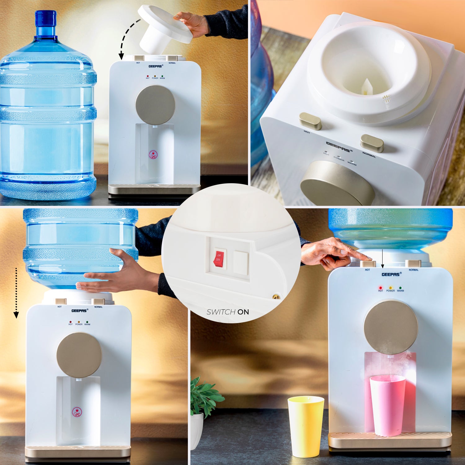 Water Dispenser, Hot & Normal Top Load Water Dispensing Electric Machine Water Dispensers Geepas | For you. For life.