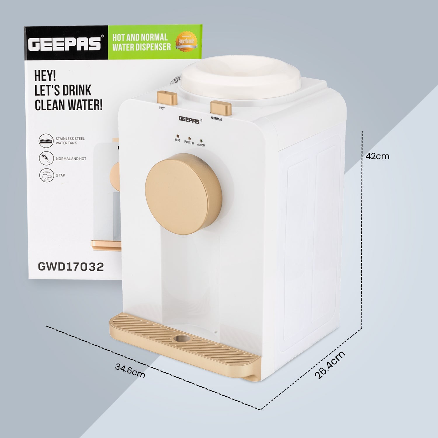 Water Dispenser, Hot & Normal Top Load Water Dispensing Electric Machine Water Dispensers Geepas | For you. For life.