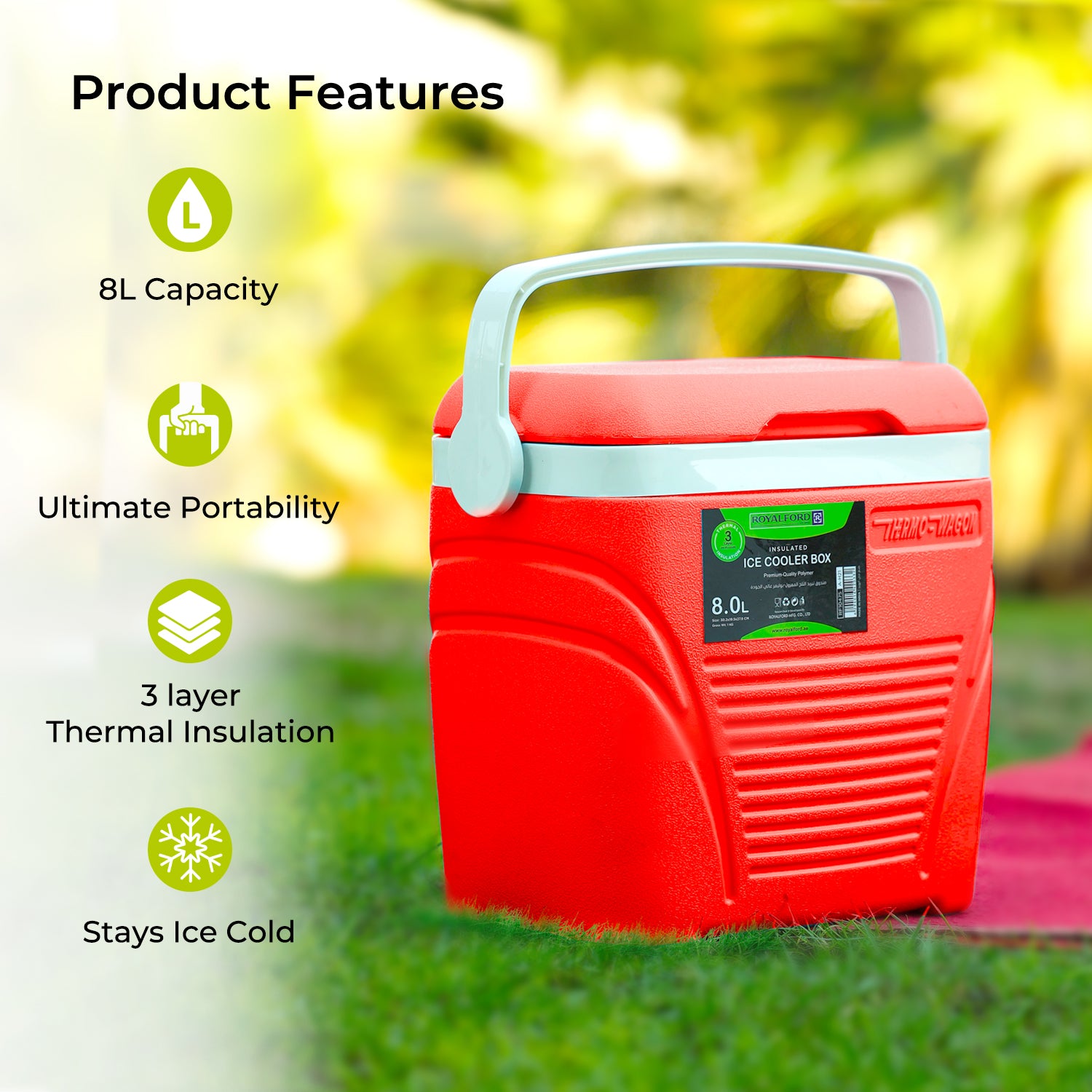 Royalford 8L Red Insulated Ice Cooler Box Coolers