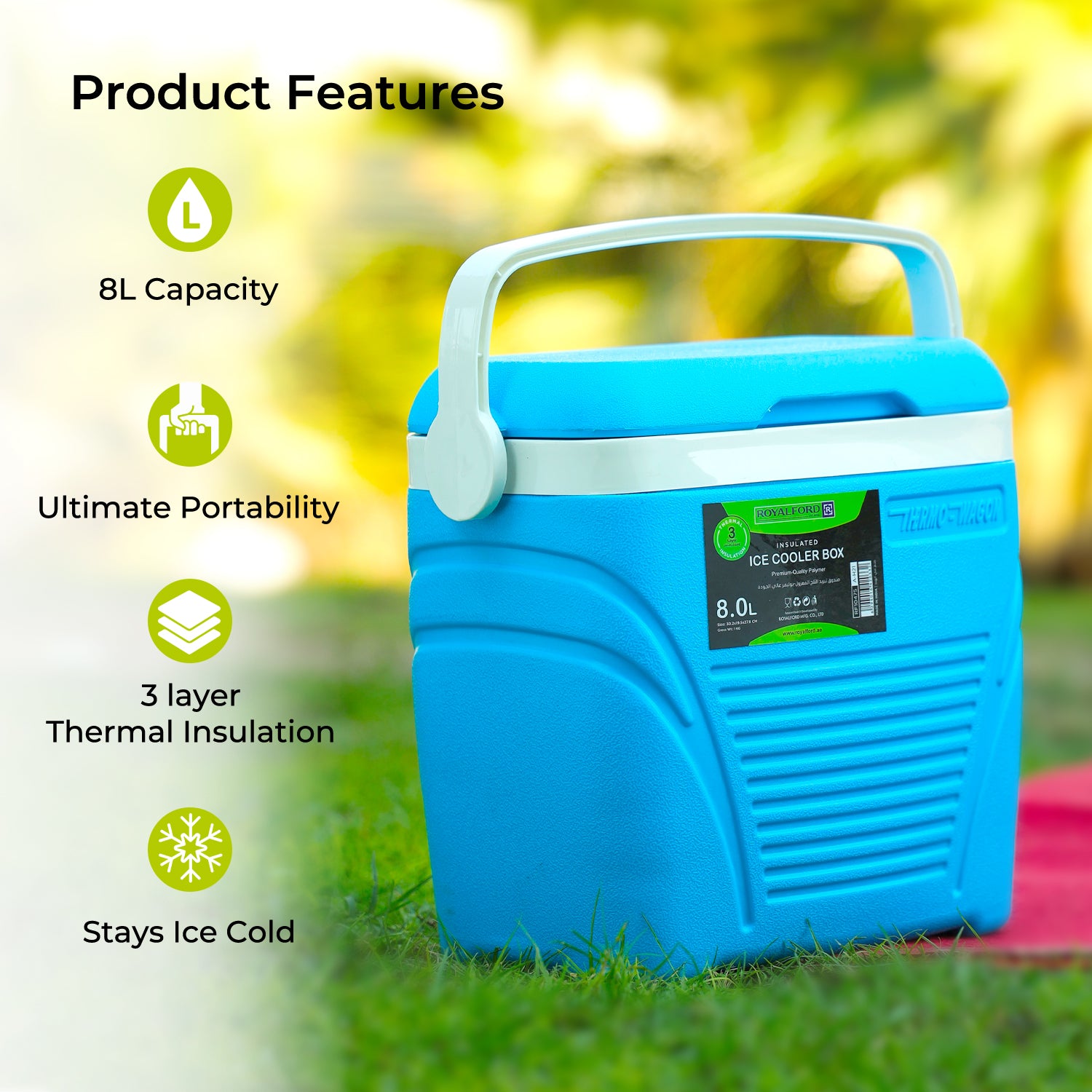 Royalford 8L Blue Insulated Ice Cooler Box Coolers