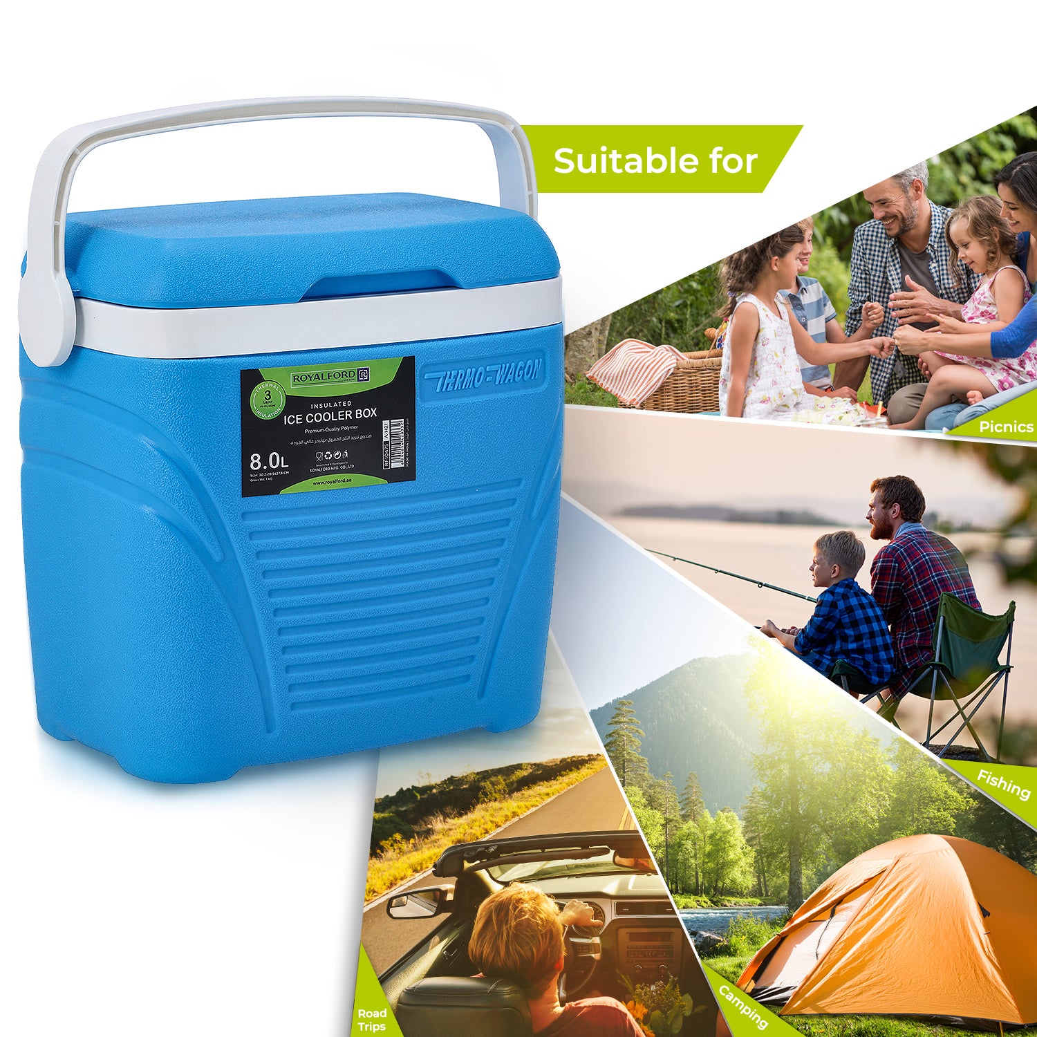 Royalford 8L Blue Insulated Ice Cooler Box Coolers