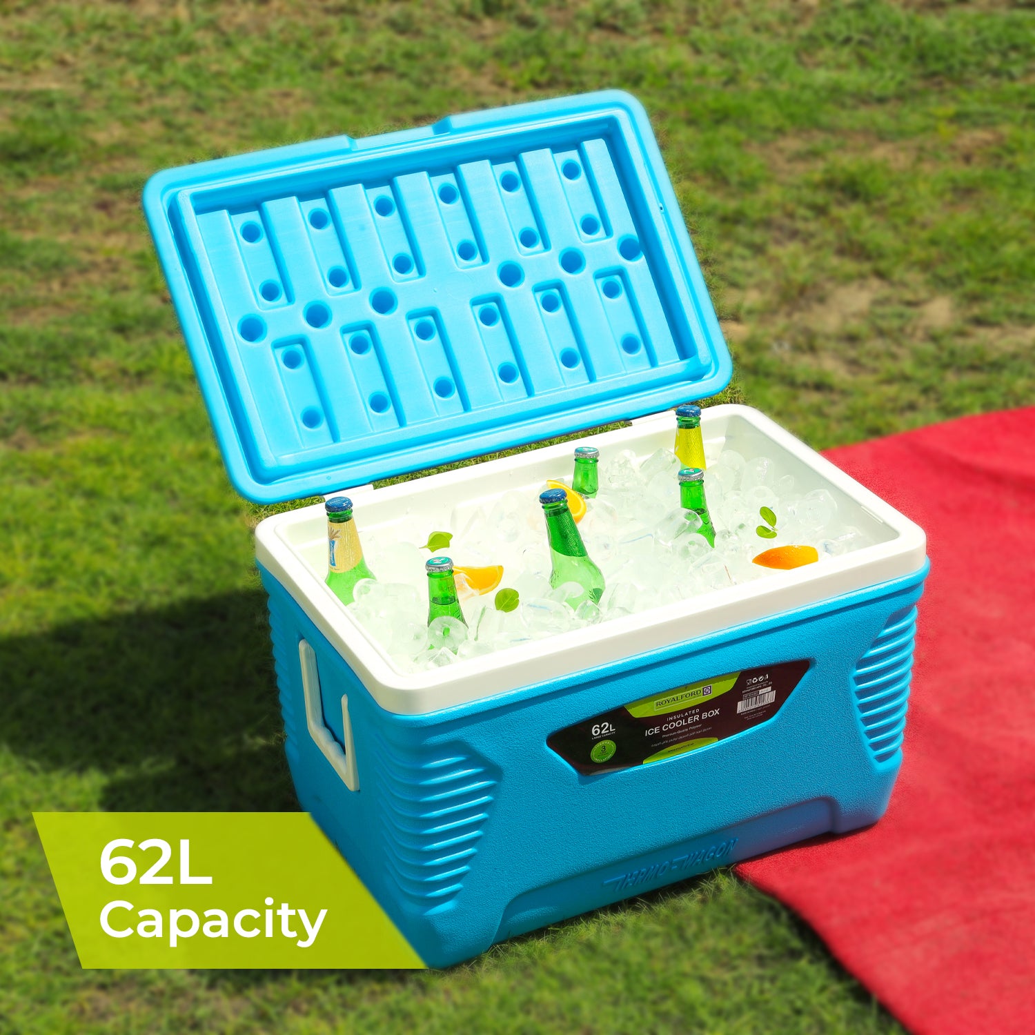 Royalford 62L Blue Insulated Ice Cooler Box Coolers