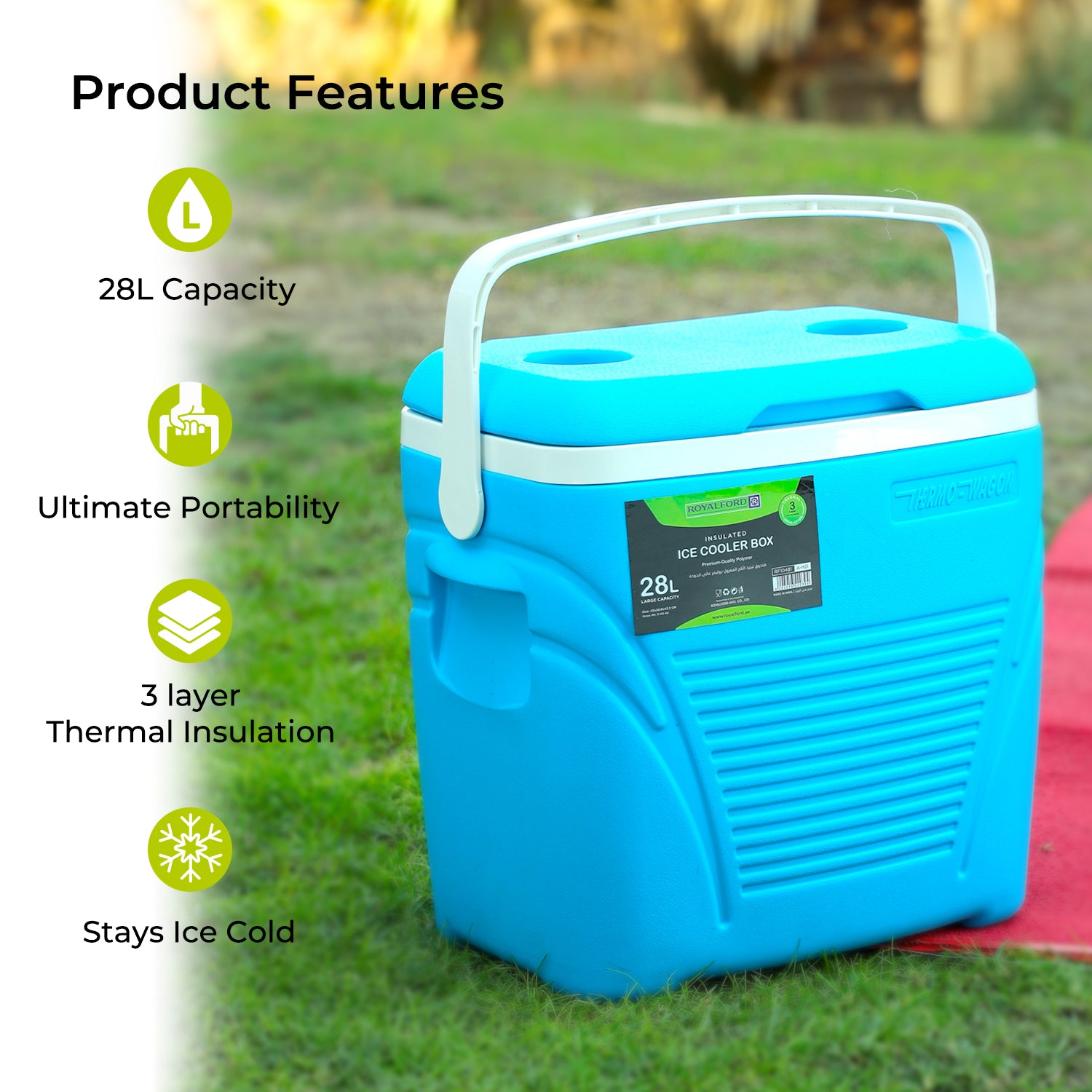 Royalford 28L Blue Insulated Ice Cooler Box Coolers