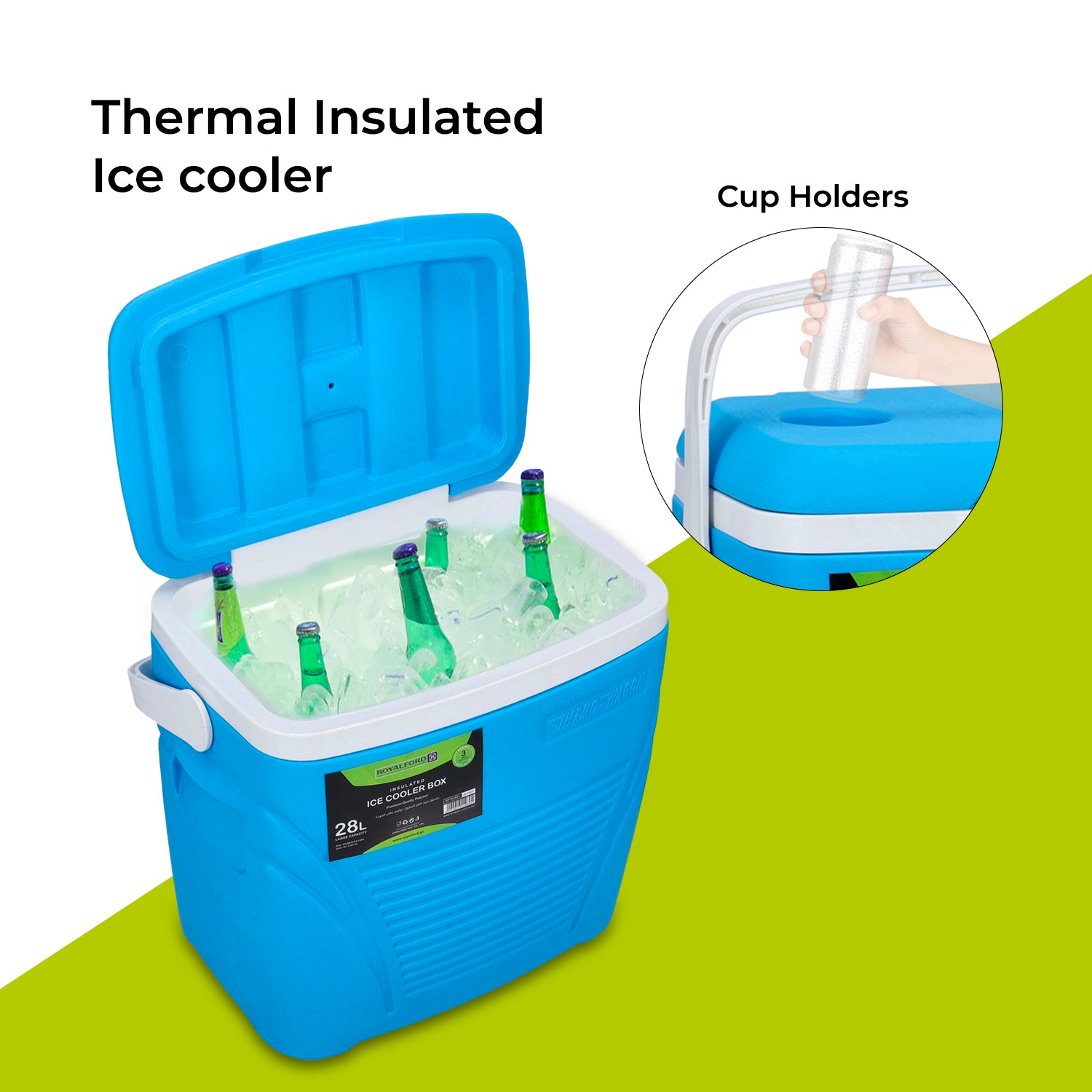 Royalford 28L Blue Insulated Ice Cooler Box Coolers