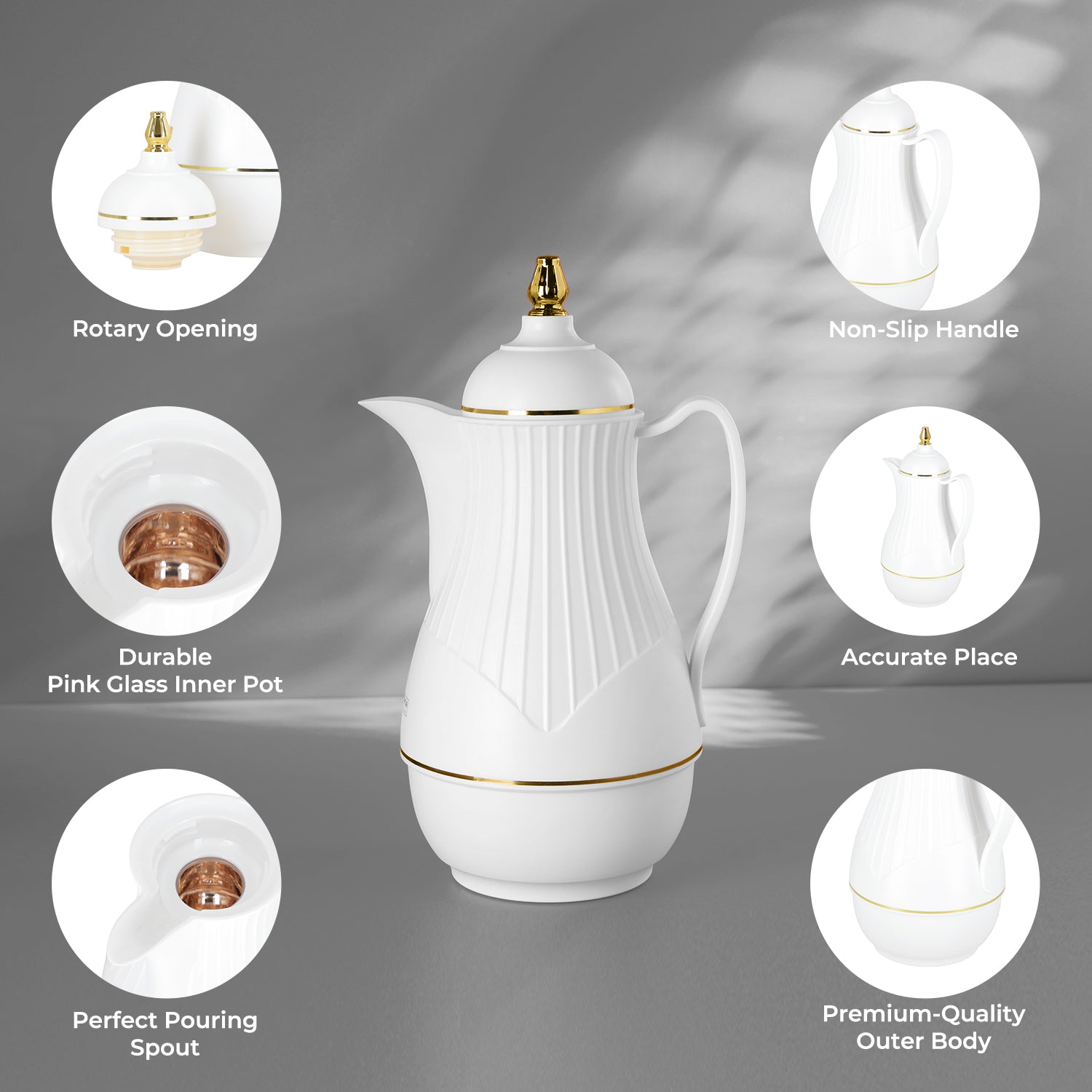 1L White Glass Vacuum Insulated Flask Jug