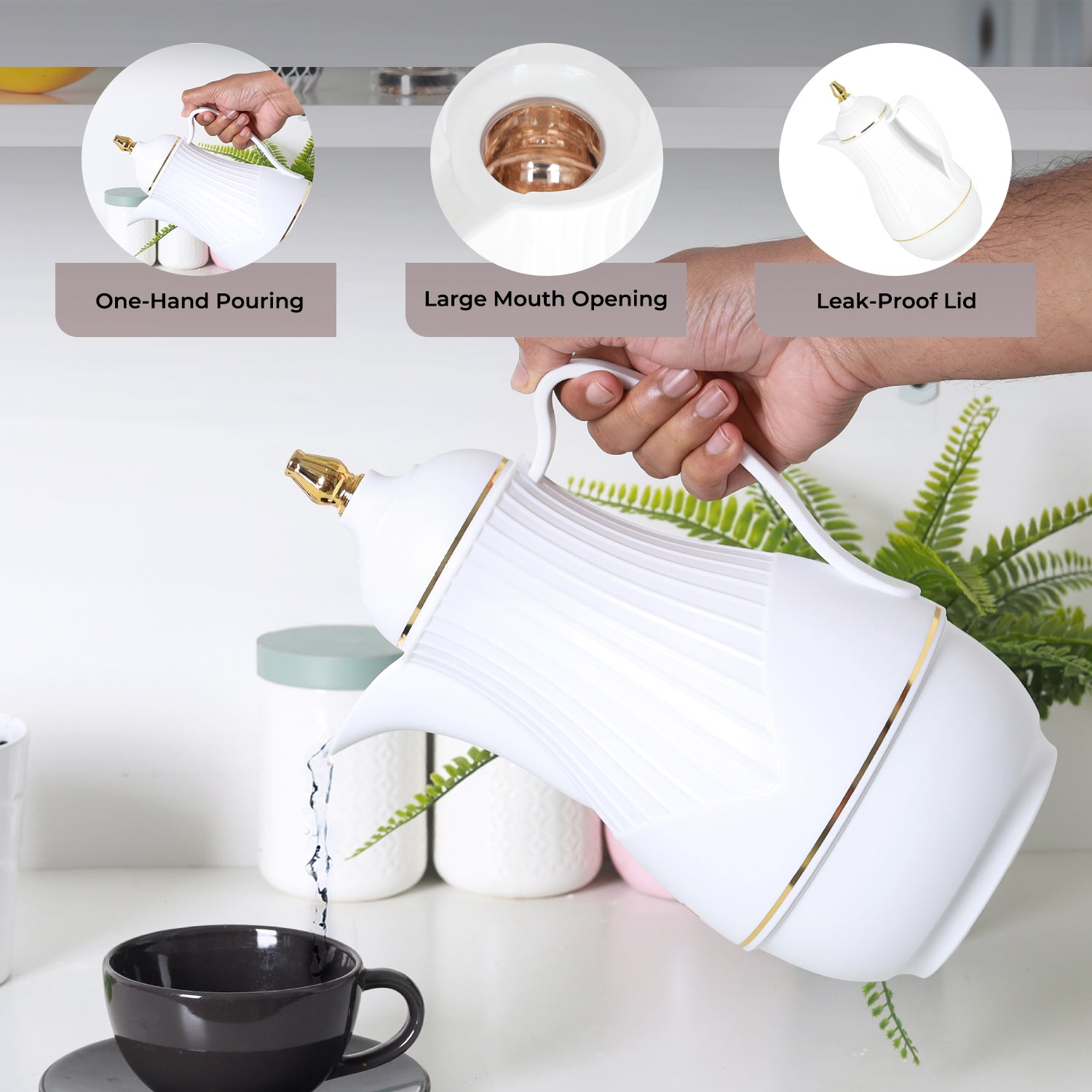 1L White Glass Vacuum Insulated Flask Jug
