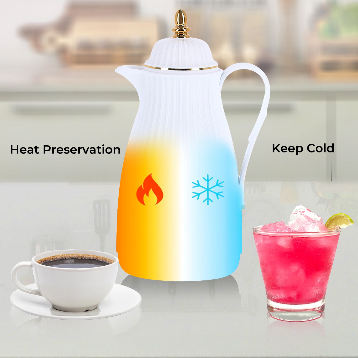 1L White and Gold 'Haya' Vacuum Flask Jug