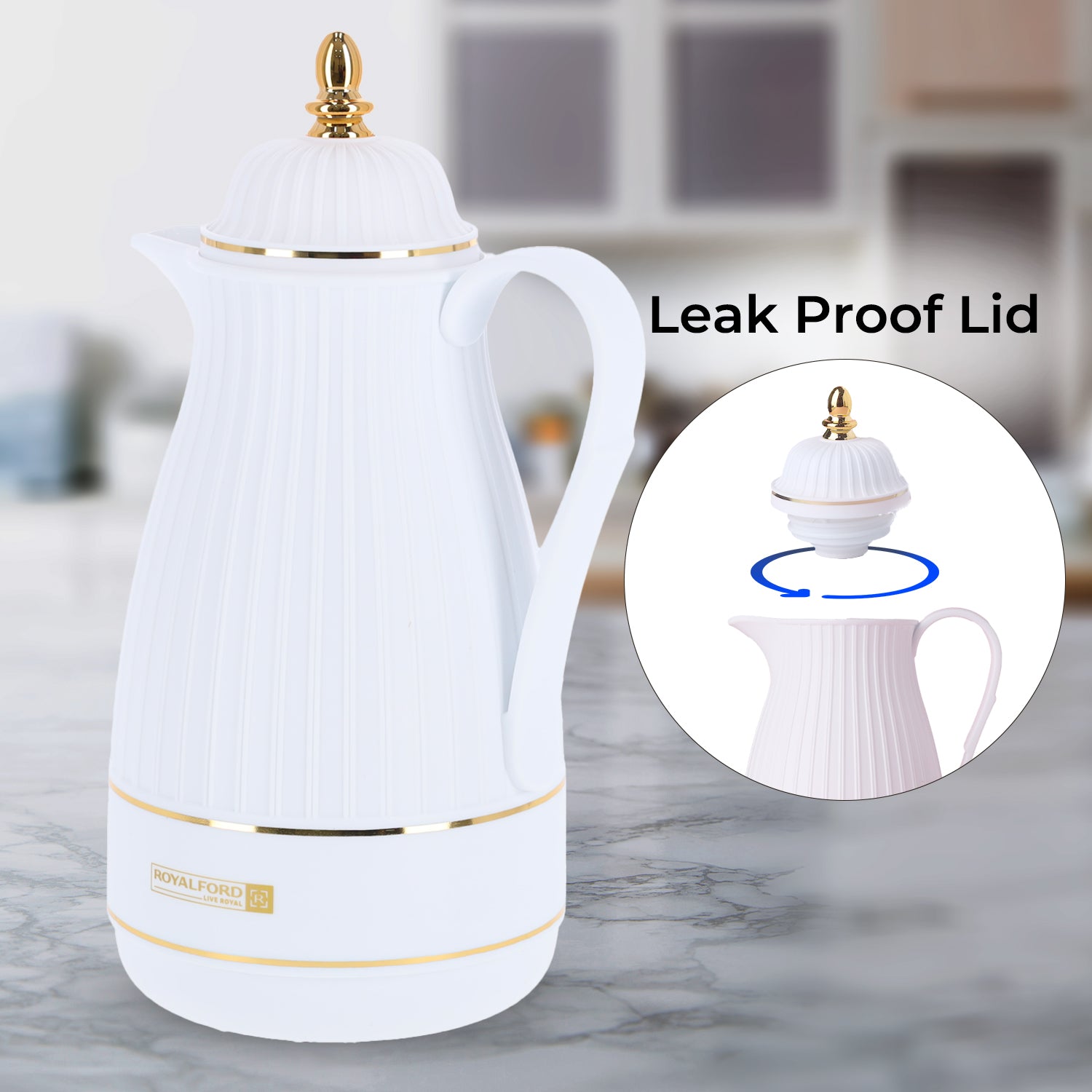 1L White and Gold 'Haya' Vacuum Flask Jug