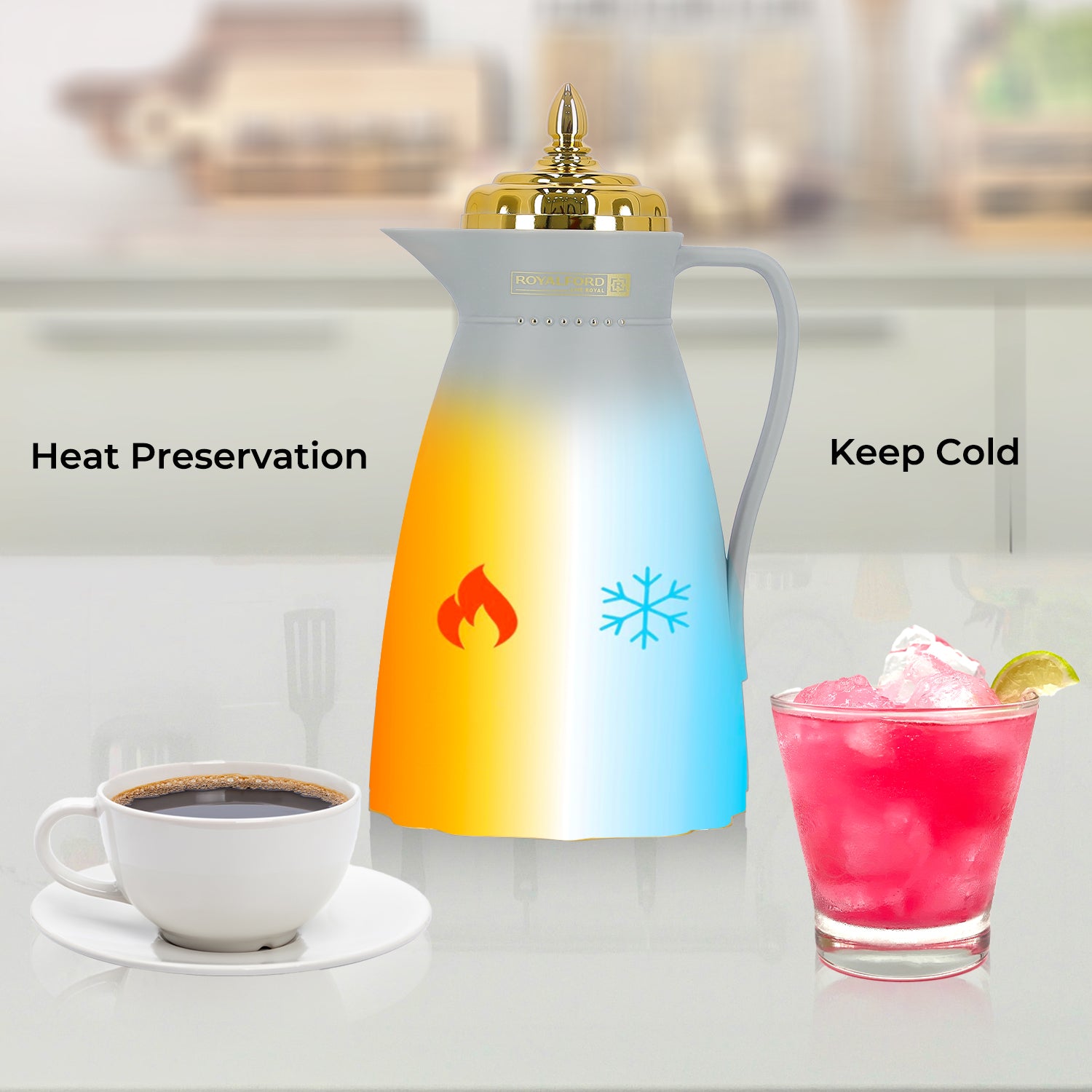 1L Airtight 'Stormy Grey' Glass Thermos Jug Flask