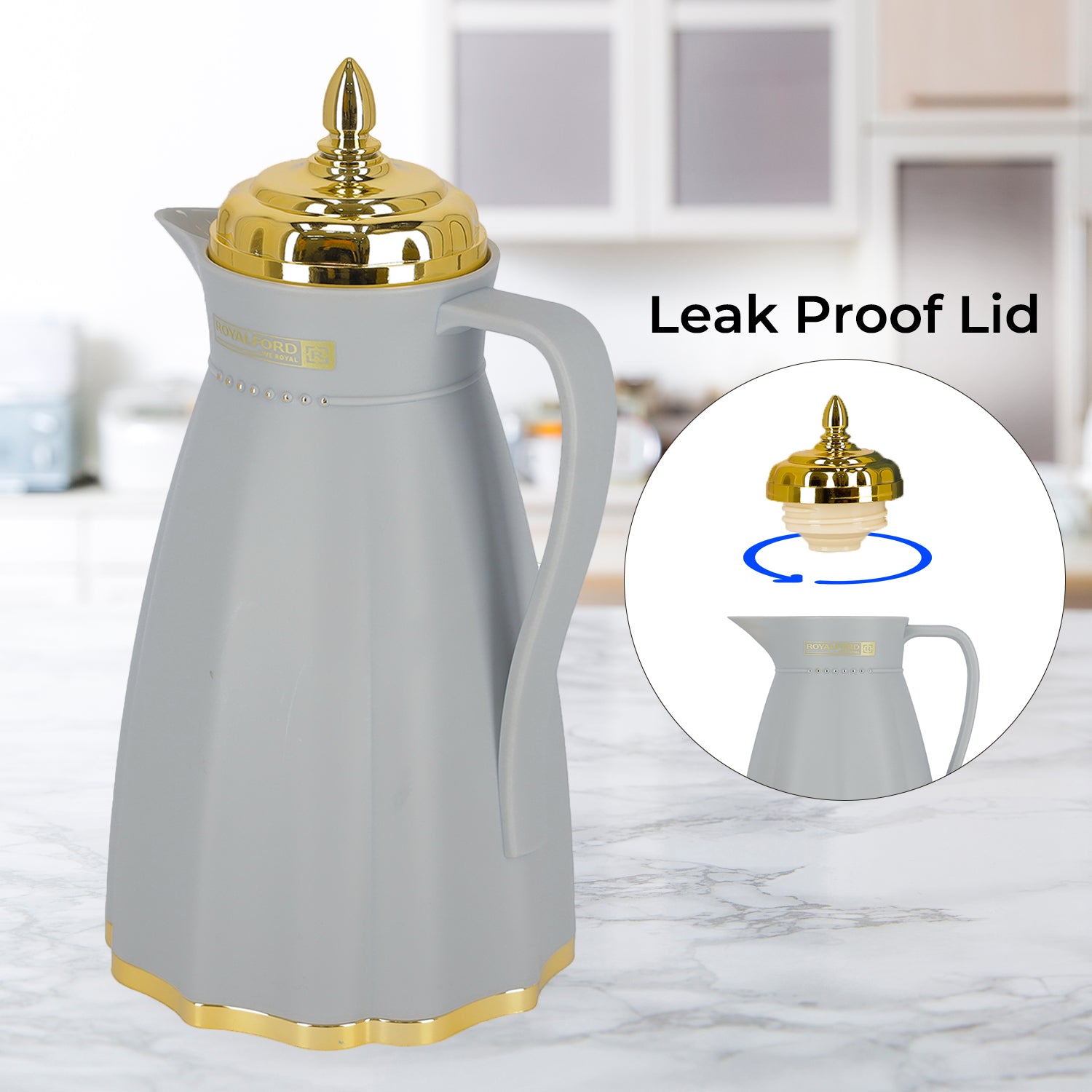 1L Airtight 'Stormy Grey' Glass Thermos Jug Flask