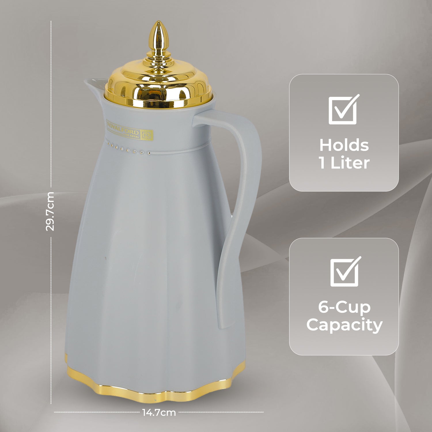 1L Airtight 'Stormy Grey' Glass Thermos Jug Flask