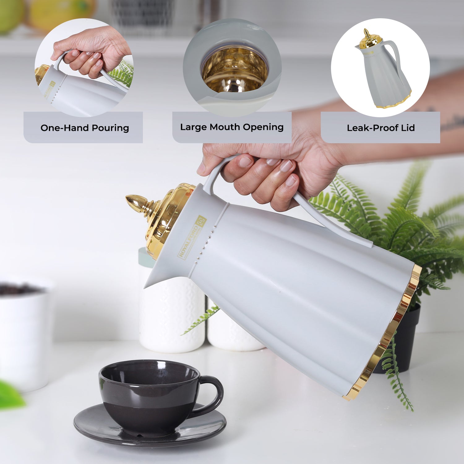 1L Airtight 'Stormy Grey' Glass Thermos Jug Flask