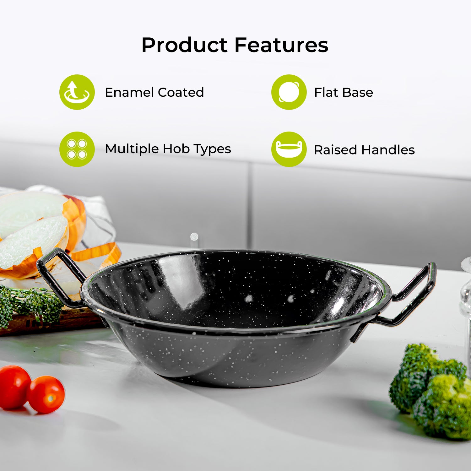 20cm Enamel Coated Non-Stick Deep Paella Wok Pan