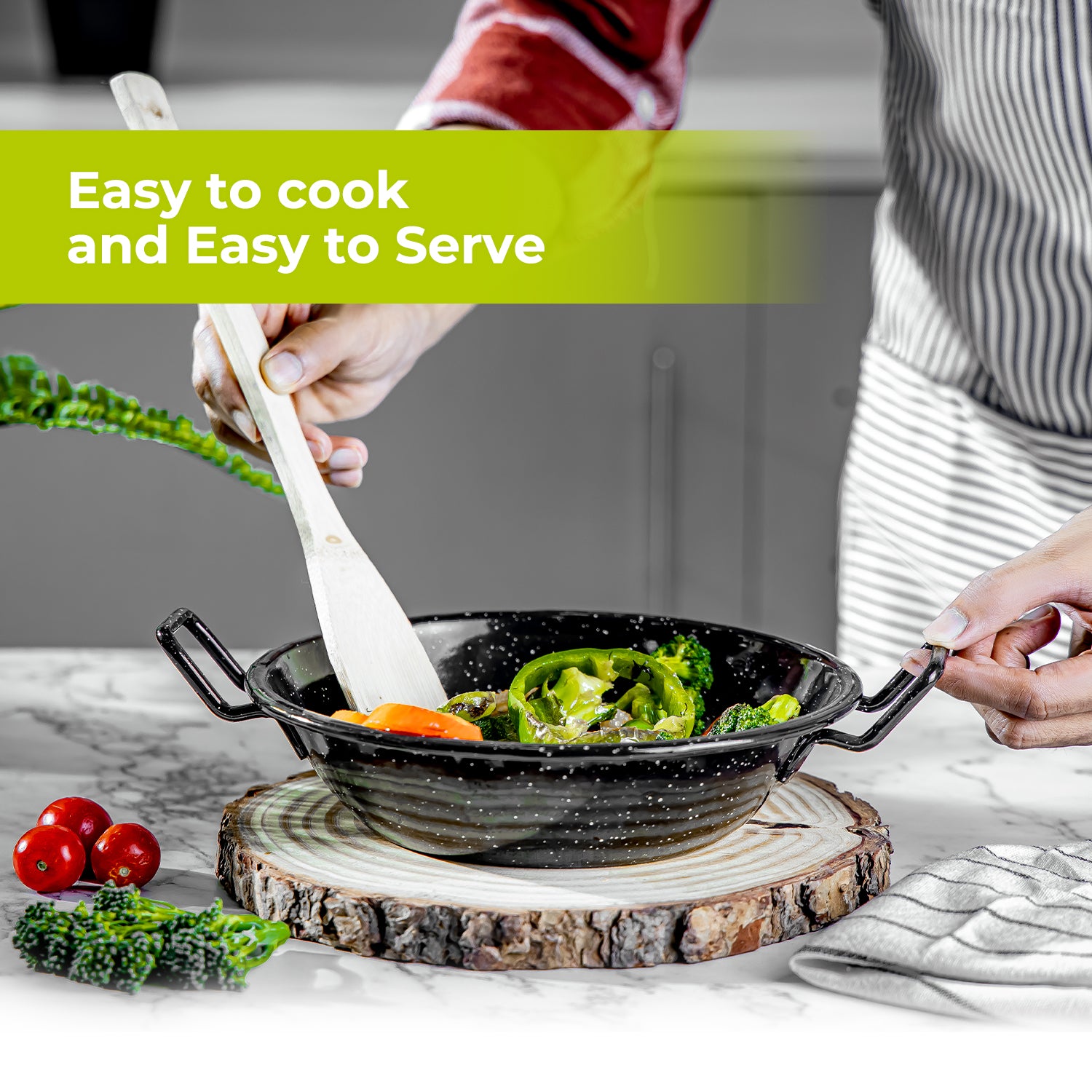 20cm Enamel Coated Non-Stick Deep Paella Wok Pan