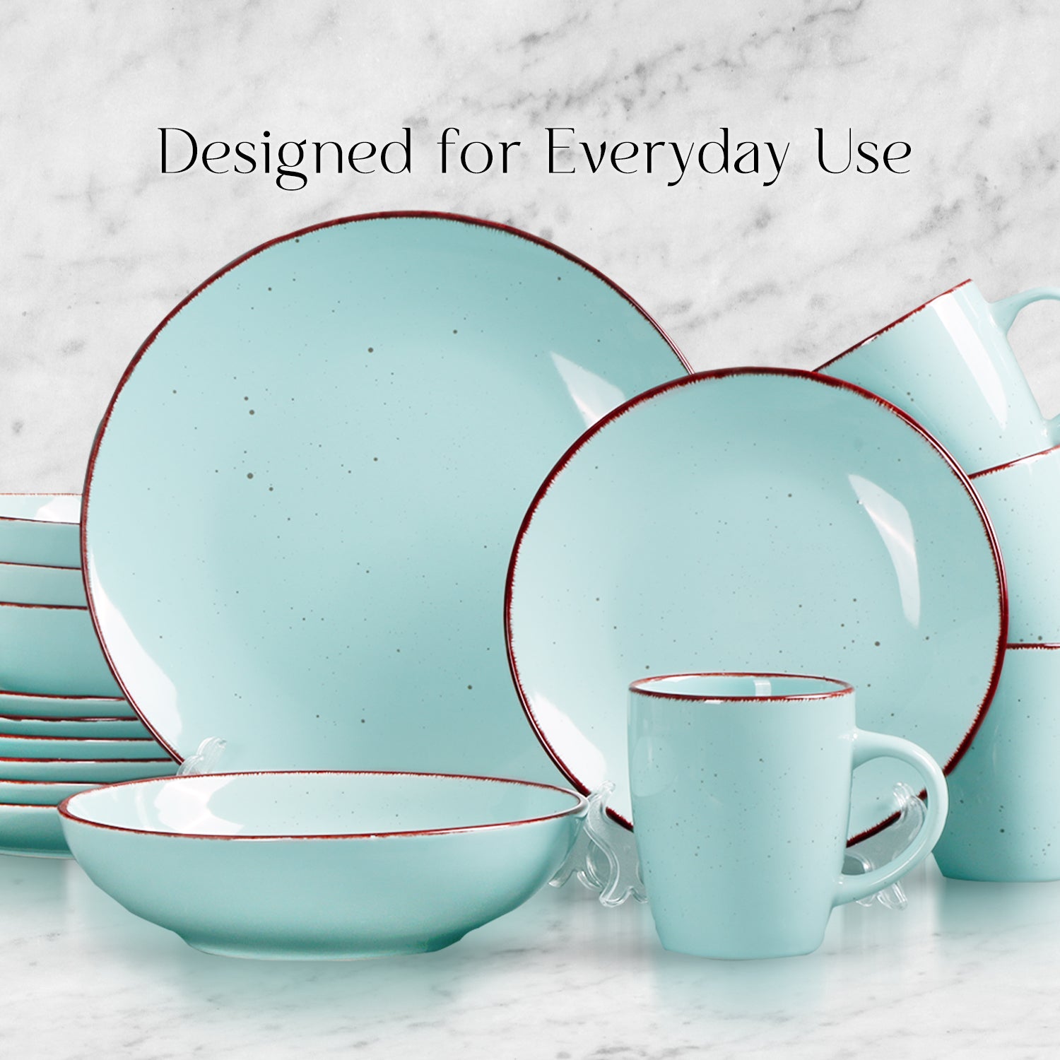 16 Piece 'Coastal Blue' Stoneware Dinnerware Set